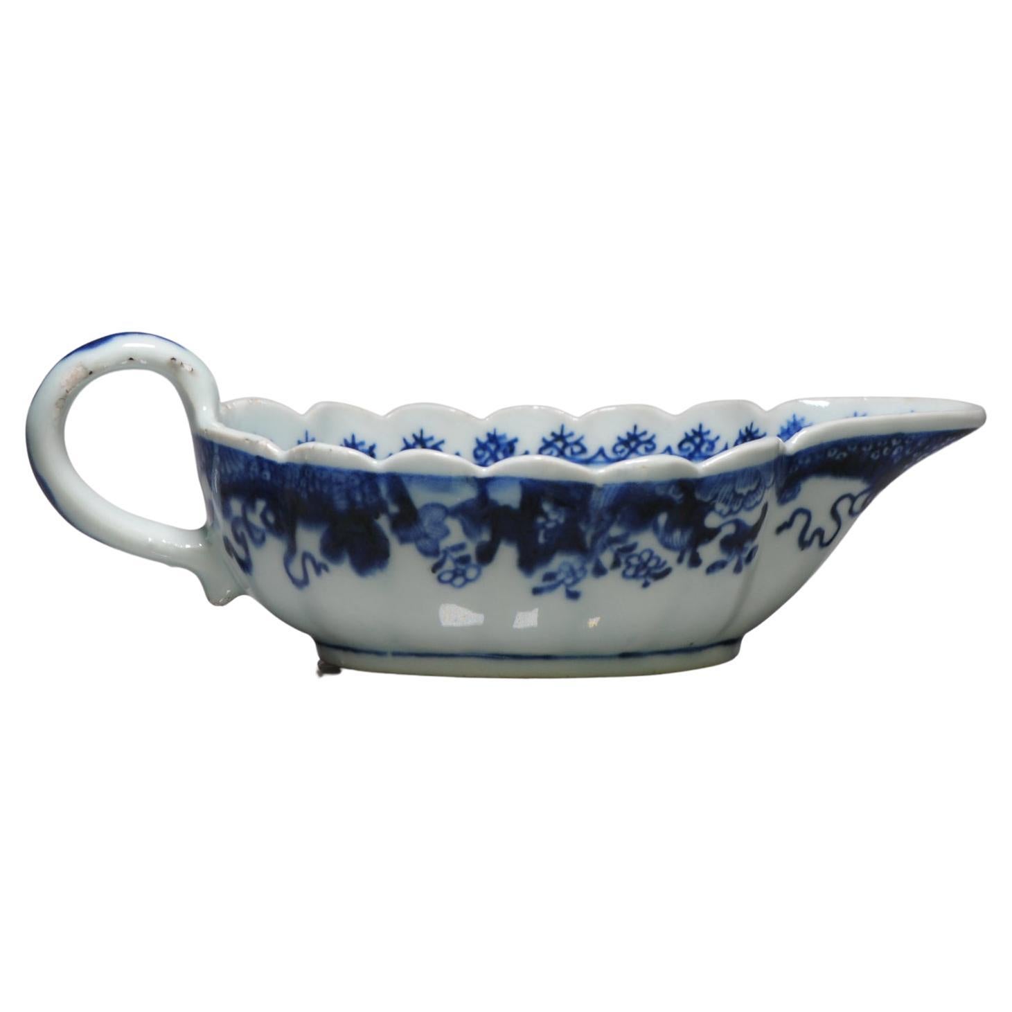 Antike 18C Chinesisch Porzellan Blau und Weiß Qianlong Blatt Sauceboat Schüssel China im Angebot