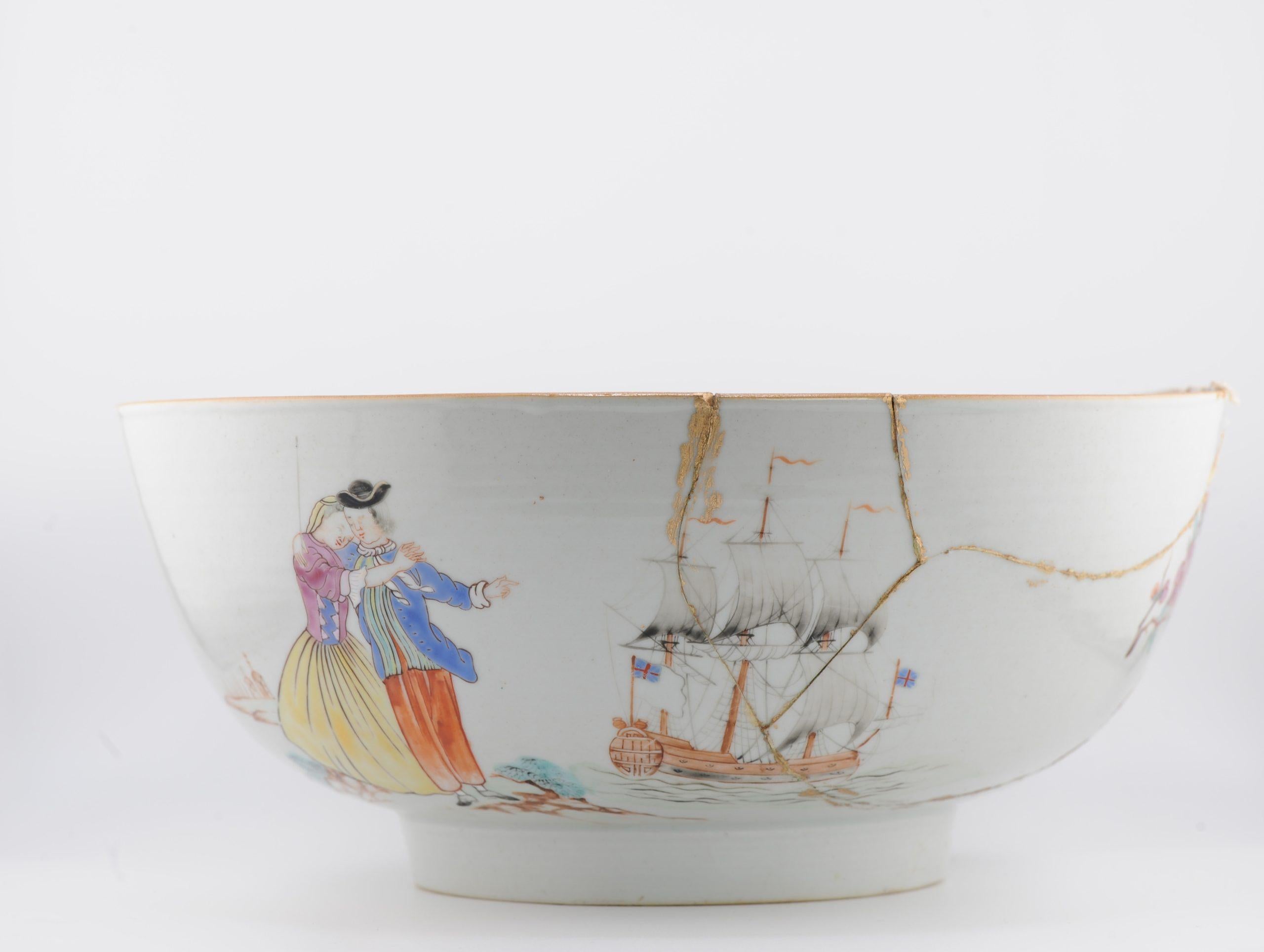 Antike chinesische Porzellanschale aus dem 18. Jahrhundert 1757-1760 A SAILOR'S FAREWELL AND HOMECOMING im Angebot 8