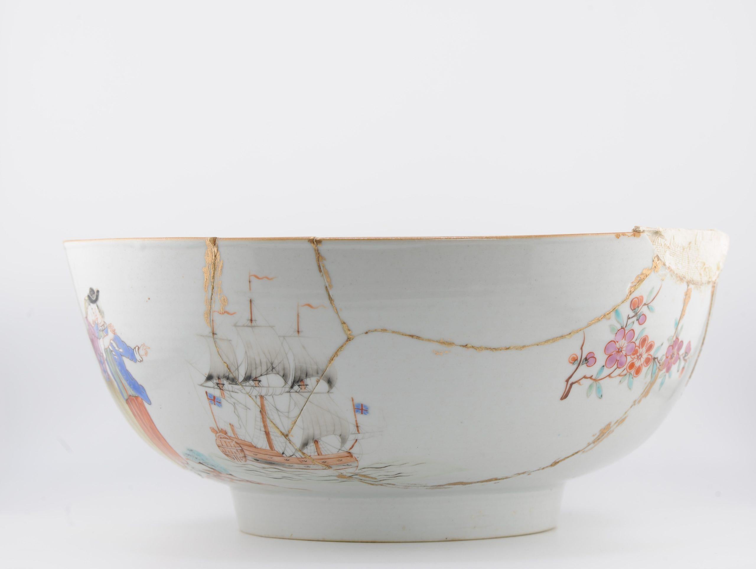 Antike chinesische Porzellanschale aus dem 18. Jahrhundert 1757-1760 A SAILOR'S FAREWELL AND HOMECOMING im Angebot 10