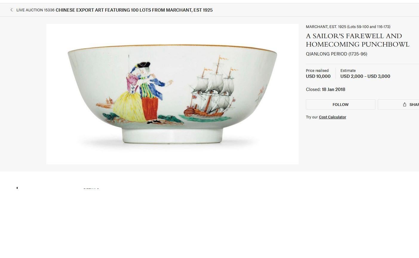 Antike chinesische Porzellanschale aus dem 18. Jahrhundert 1757-1760 A SAILOR'S FAREWELL AND HOMECOMING im Angebot 11
