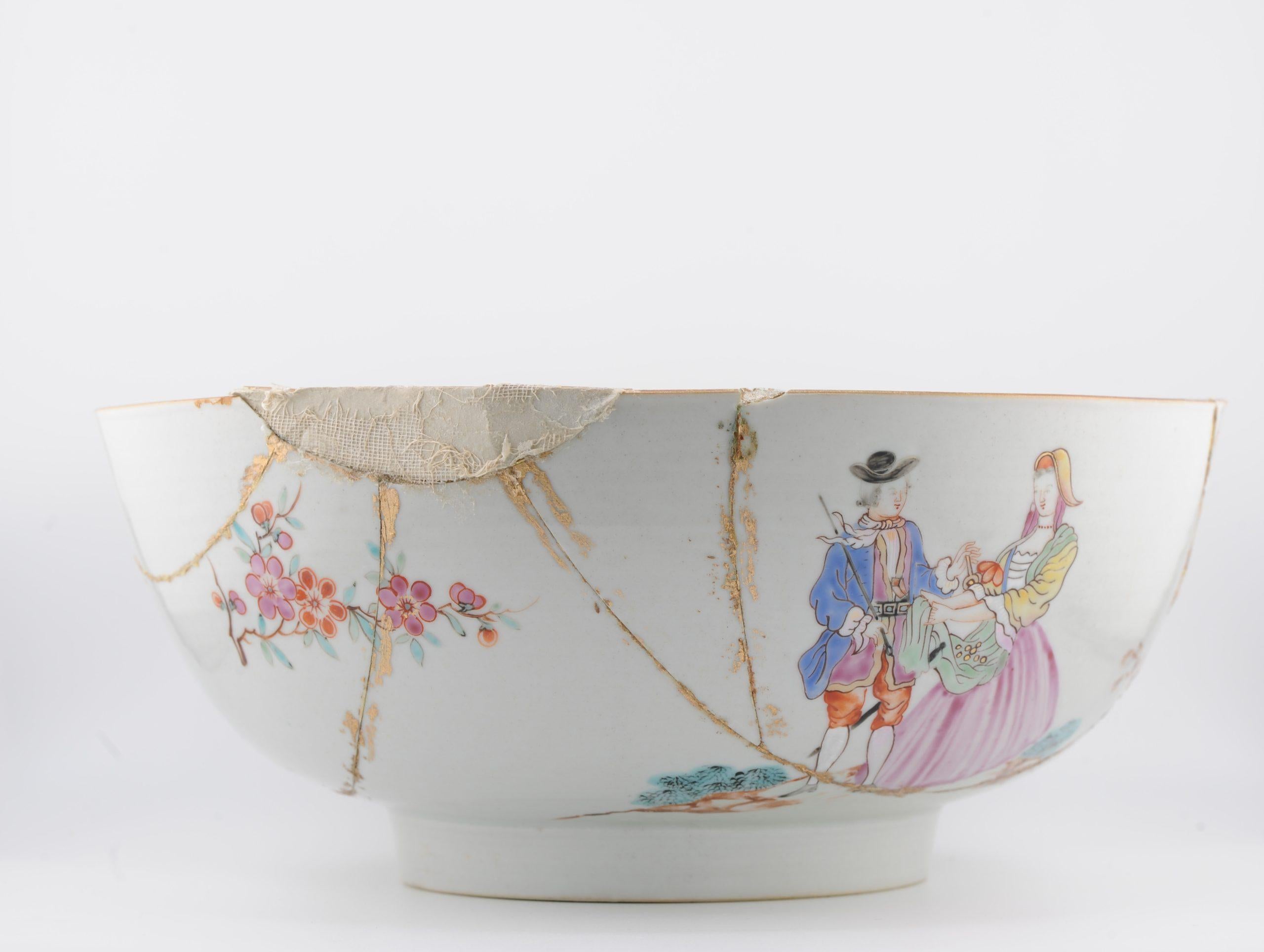 Antike chinesische Porzellanschale aus dem 18. Jahrhundert 1757-1760 A SAILOR'S FAREWELL AND HOMECOMING (Qing-Dynastie) im Angebot