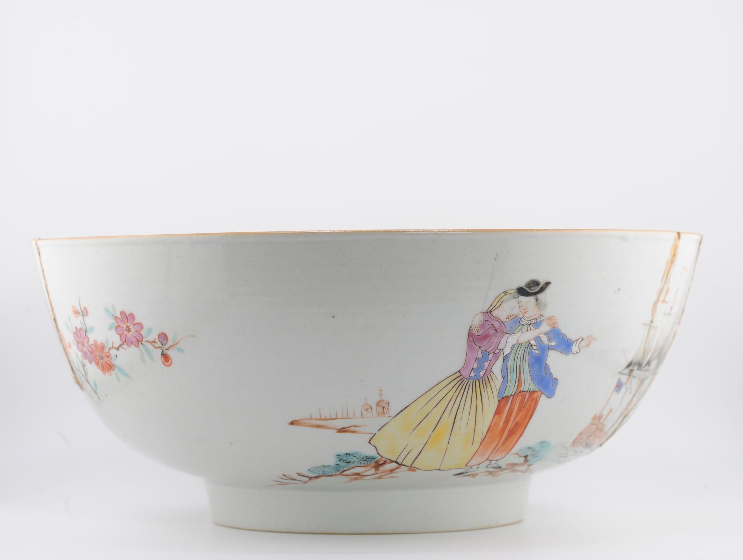 Antike chinesische Porzellanschale aus dem 18. Jahrhundert 1757-1760 A SAILOR'S FAREWELL AND HOMECOMING im Zustand „Gut“ im Angebot in Amsterdam, Noord Holland