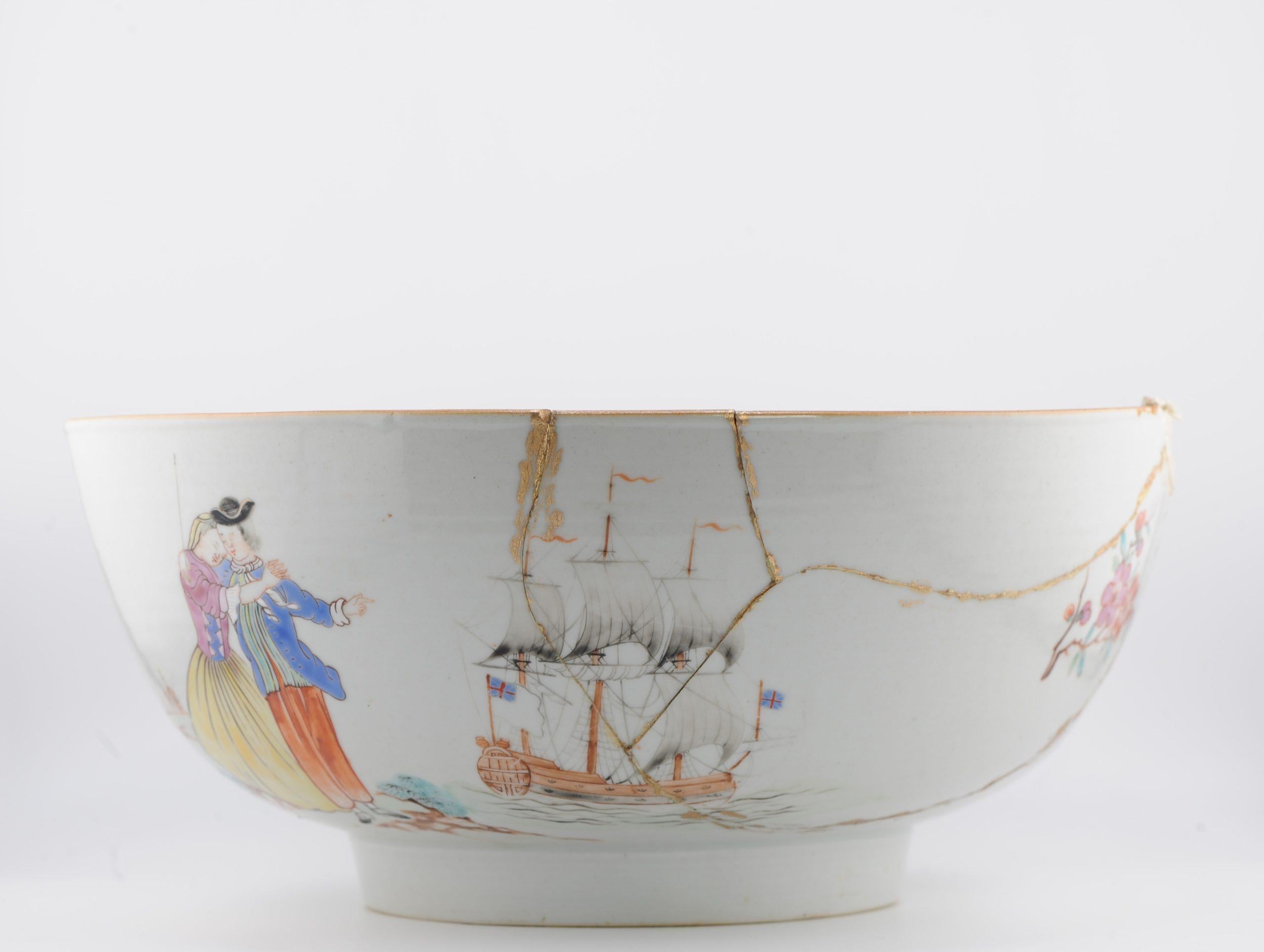Antike chinesische Porzellanschale aus dem 18. Jahrhundert 1757-1760 A SAILOR'S FAREWELL AND HOMECOMING im Angebot 1