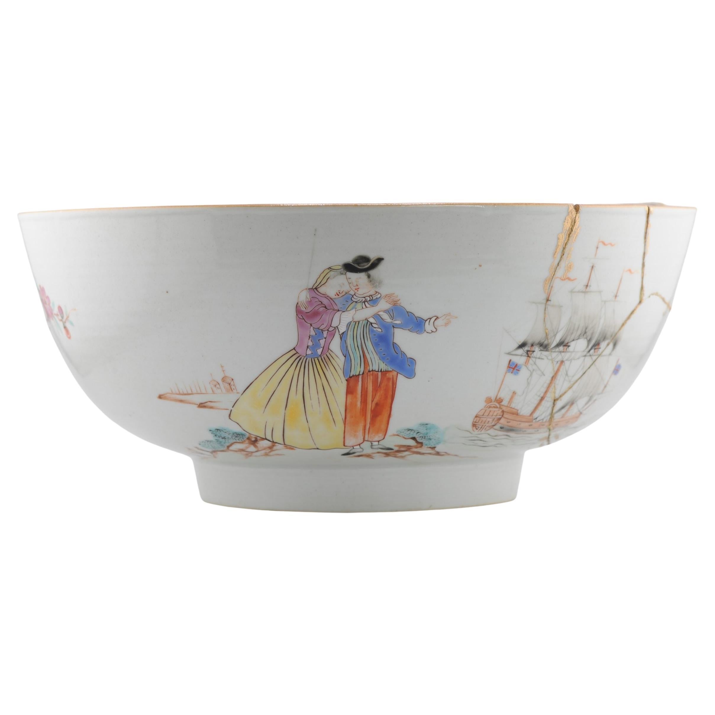 Antike chinesische Porzellanschale aus dem 18. Jahrhundert 1757-1760 A SAILOR'S FAREWELL AND HOMECOMING im Angebot