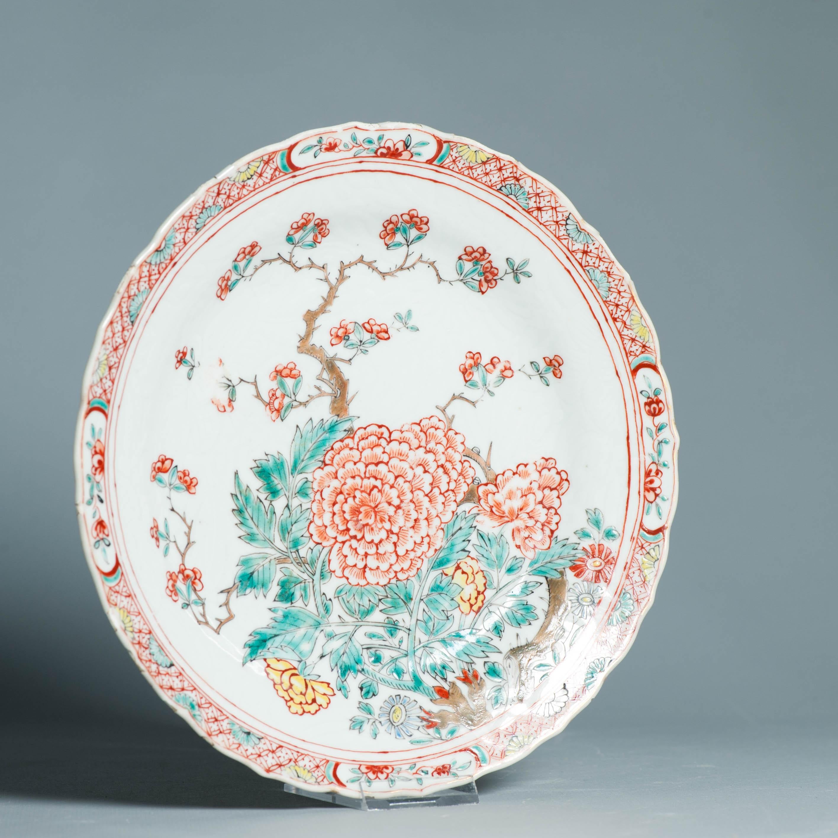 Antico piatto di porcellana cinese del XVIII secolo Amsterdam Bont Anhua Flowers Qing 9