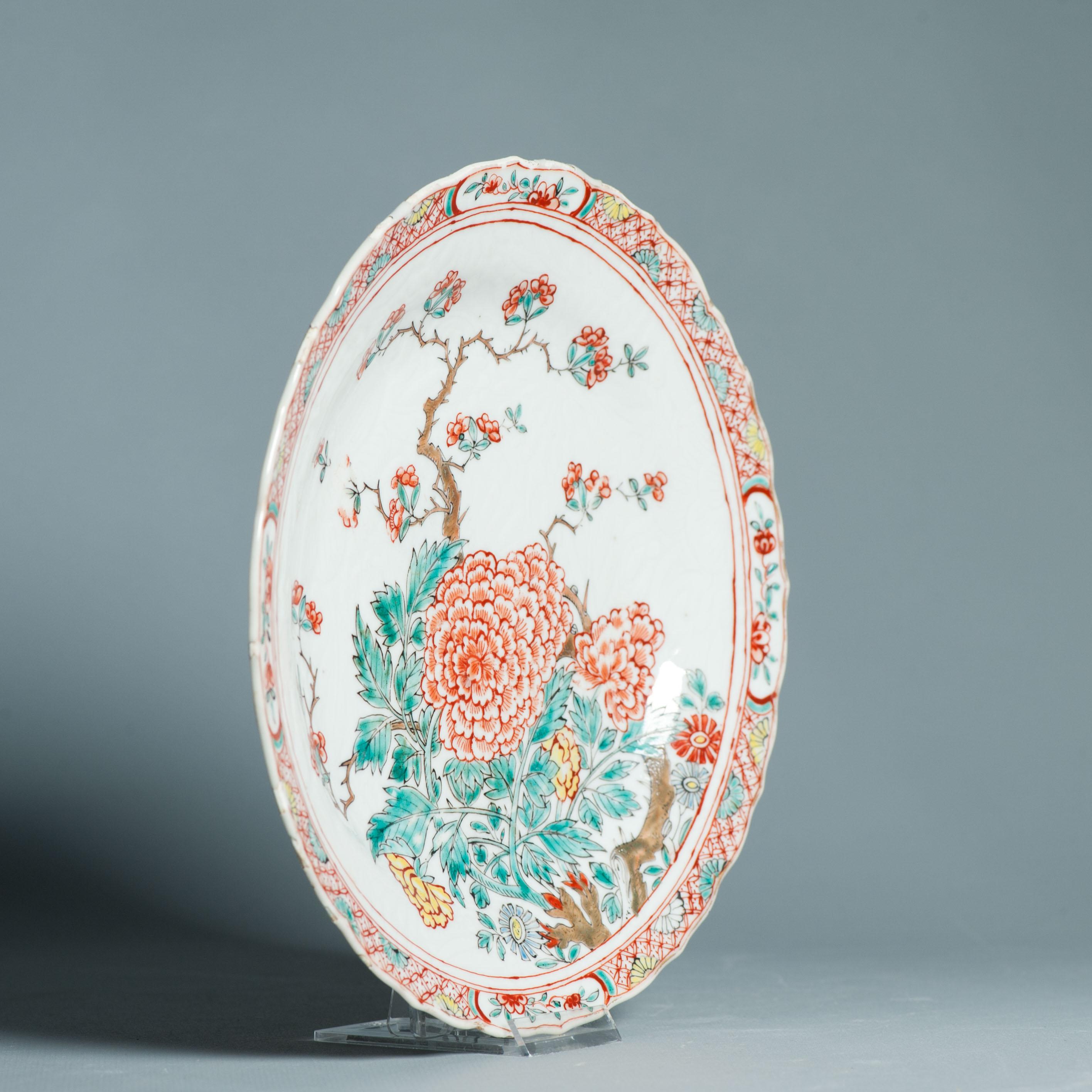 Cinese Antico piatto di porcellana cinese del XVIII secolo Amsterdam Bont Anhua Flowers Qing