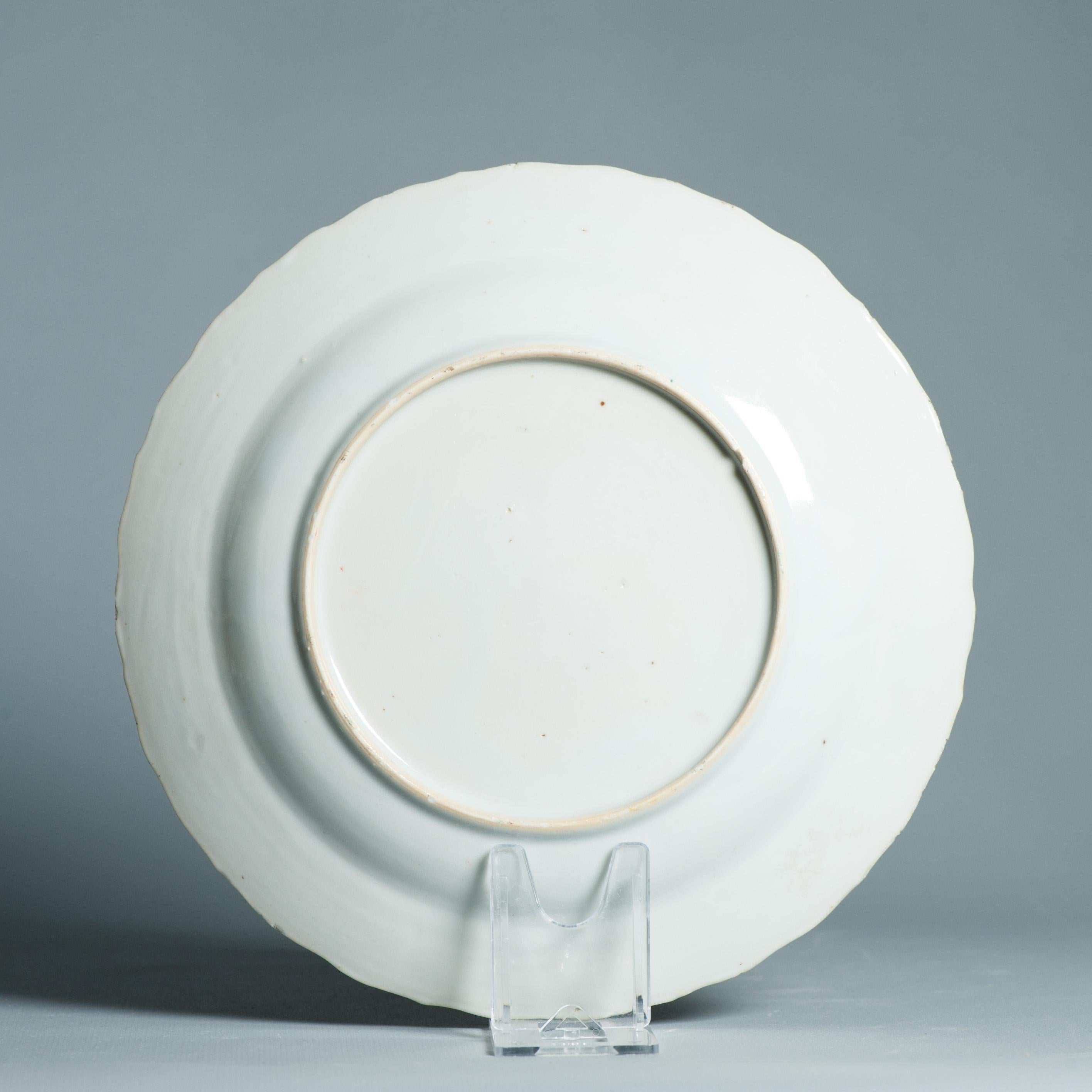 Plat en porcelaine chinoise antique 18C Amsterdam Bont Anhua Fleurs Qing en vente 4