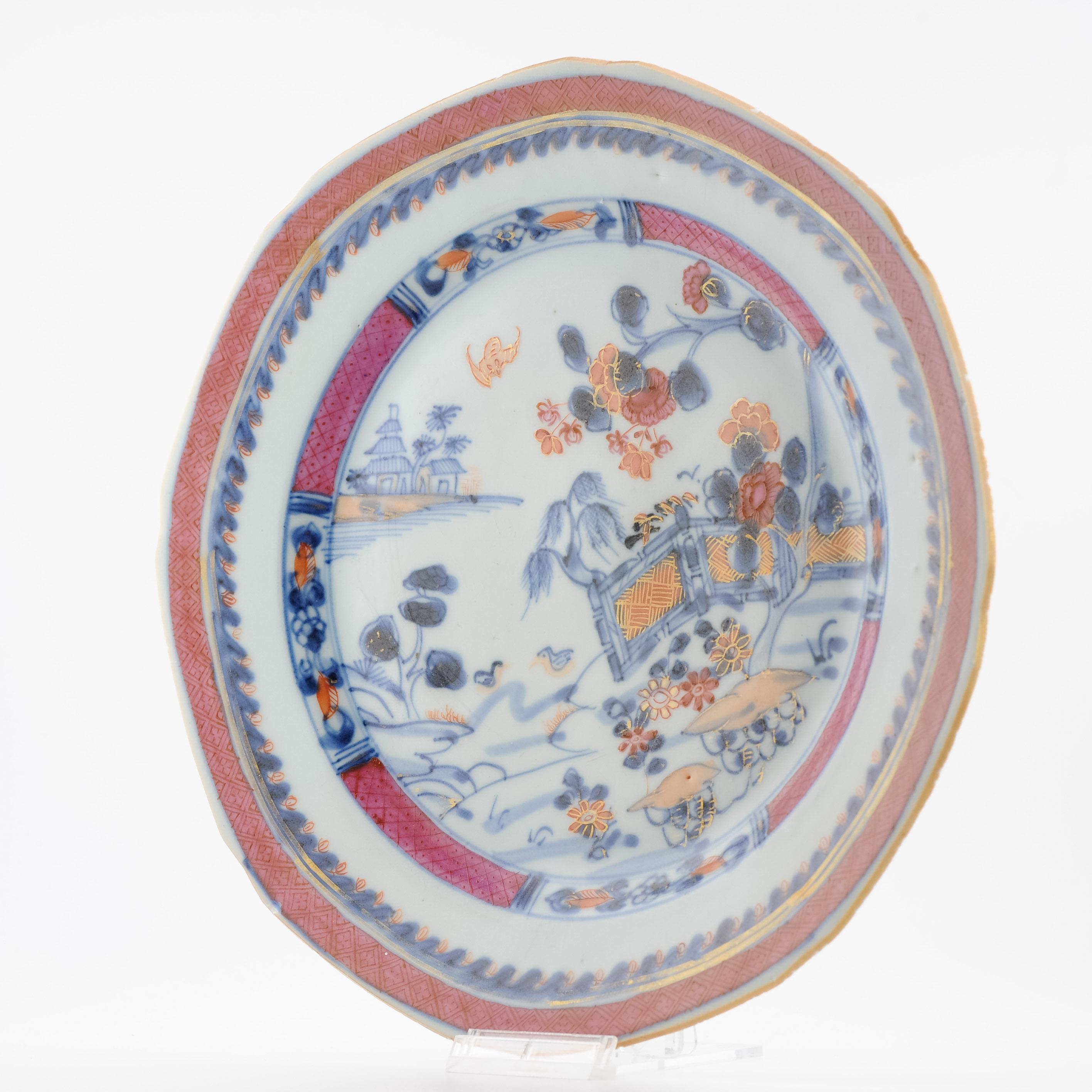 Antique 18C Chinese Porcelain Dish China Figural Landscape Puce Rose Qianlong For Sale 7