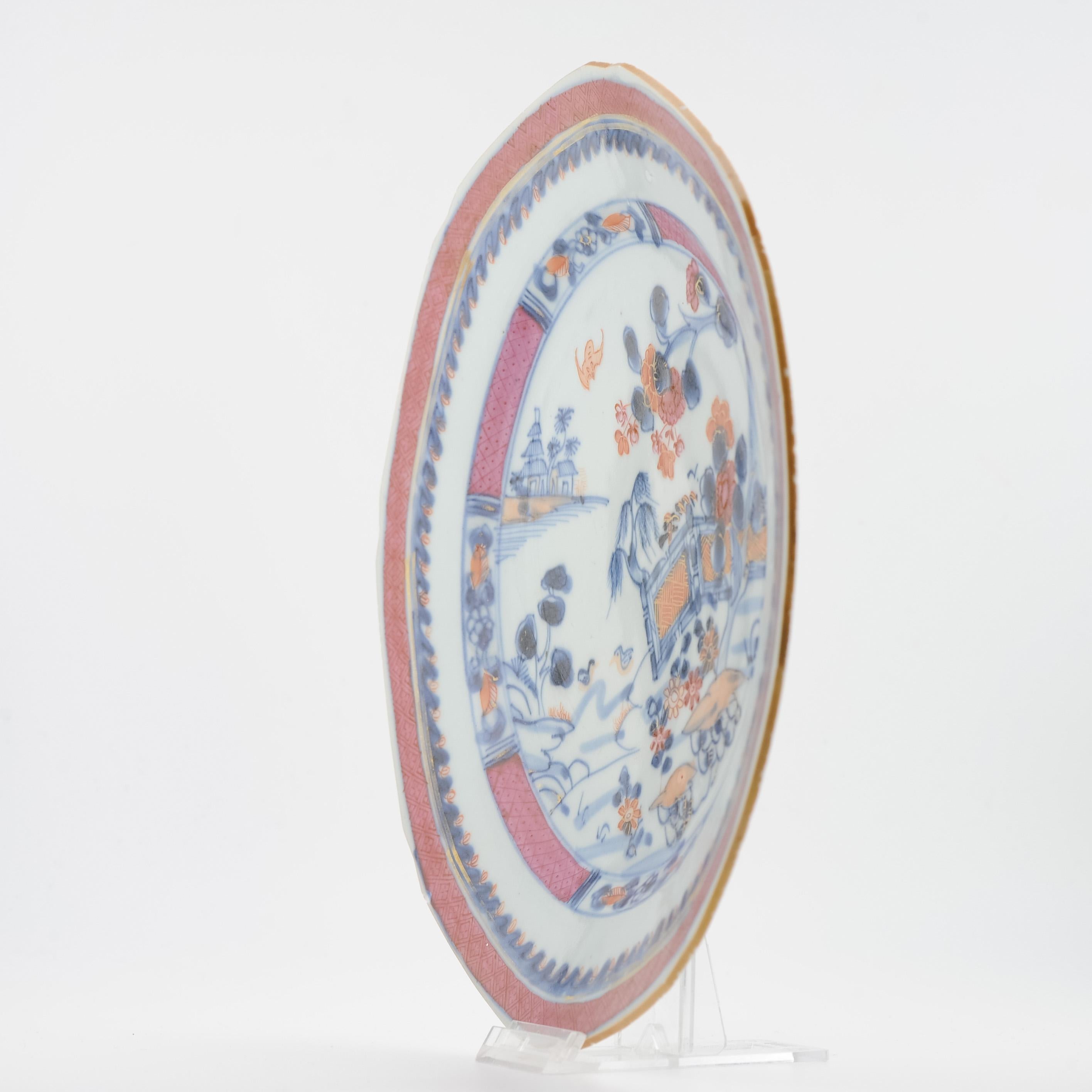 Antique 18C Chinese Porcelain Dish China Figural Landscape Puce Rose Qianlong For Sale 8