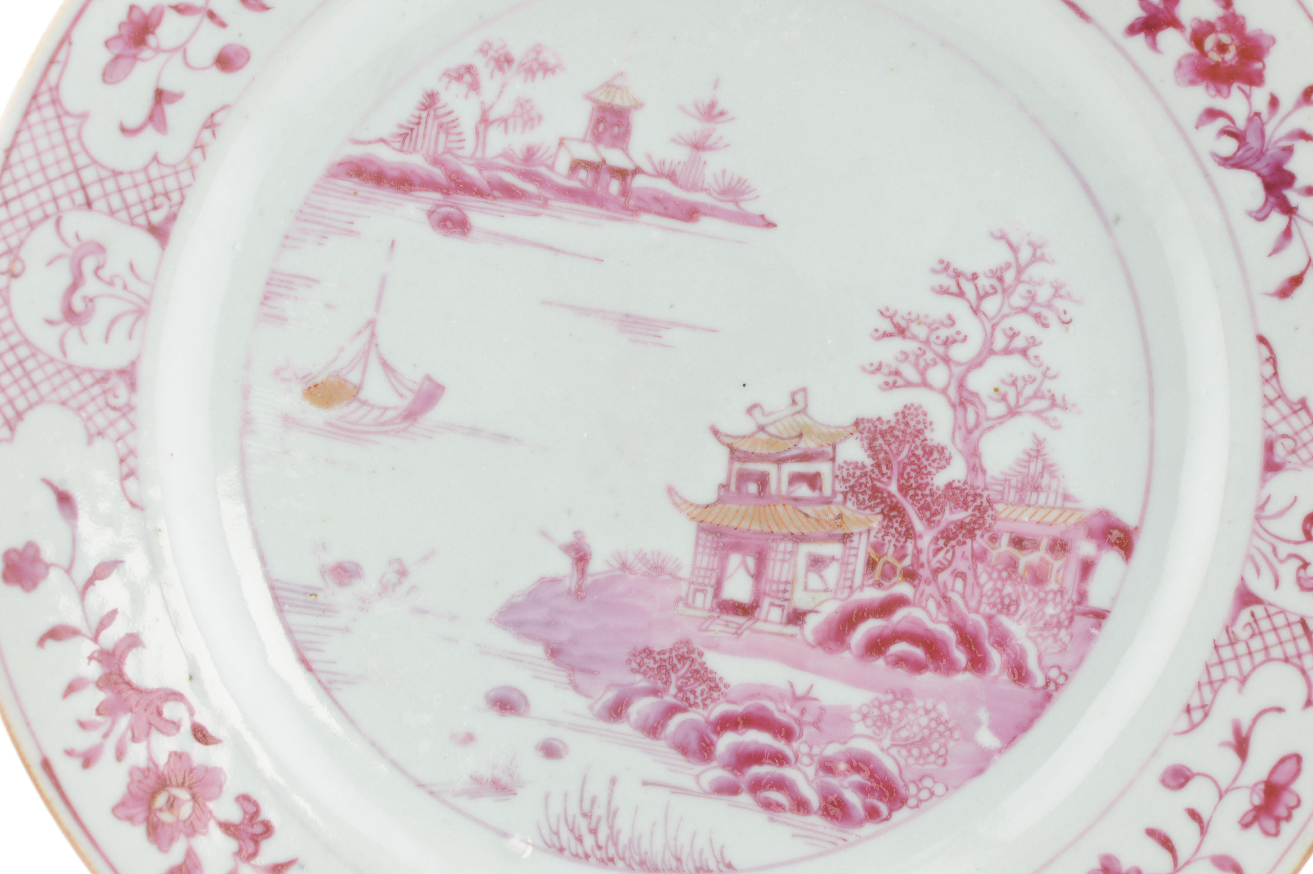 Antike chinesische Porzellanschale aus dem 18. Jahrhundert, China-Landschaft, Puce, Rose, Qianlong-Periode im Angebot 7