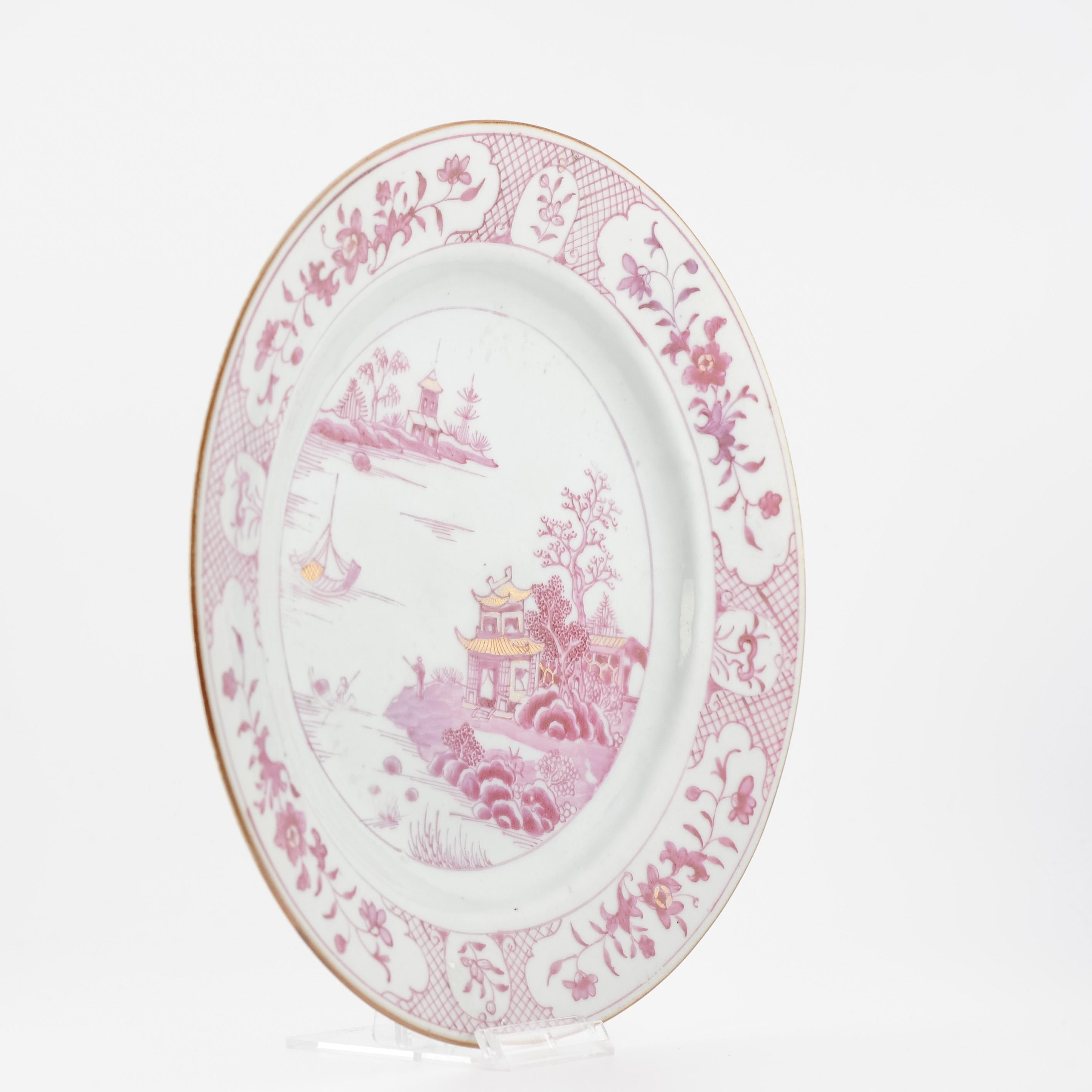 Antike chinesische Porzellanschale aus dem 18. Jahrhundert, China-Landschaft, Puce, Rose, Qianlong-Periode im Angebot 8