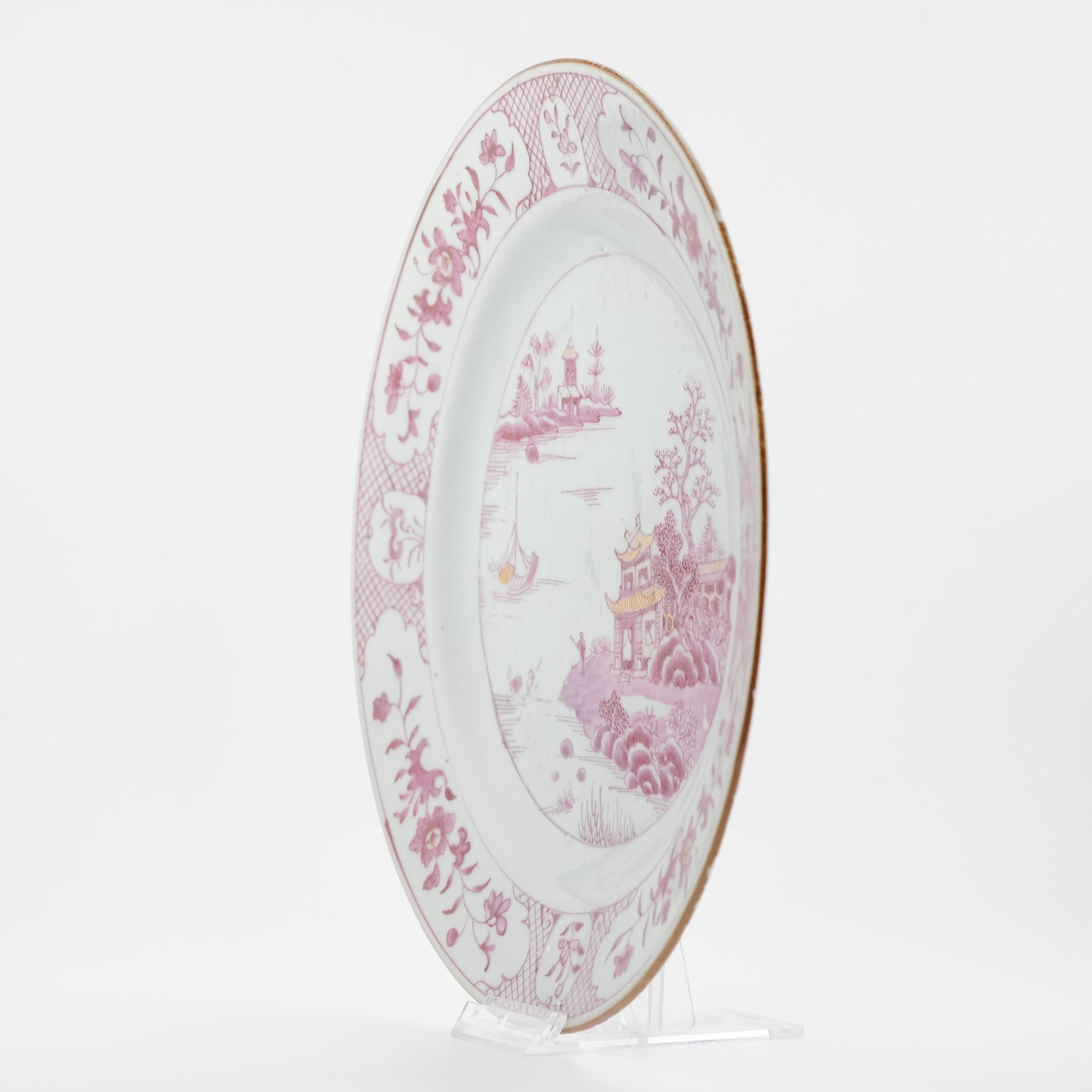 Antike chinesische Porzellanschale aus dem 18. Jahrhundert, China-Landschaft, Puce, Rose, Qianlong-Periode im Angebot 9