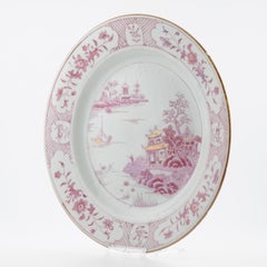 Antique 18C Chinese Porcelain Dish China Landscape Puce Rose Qianlong Period