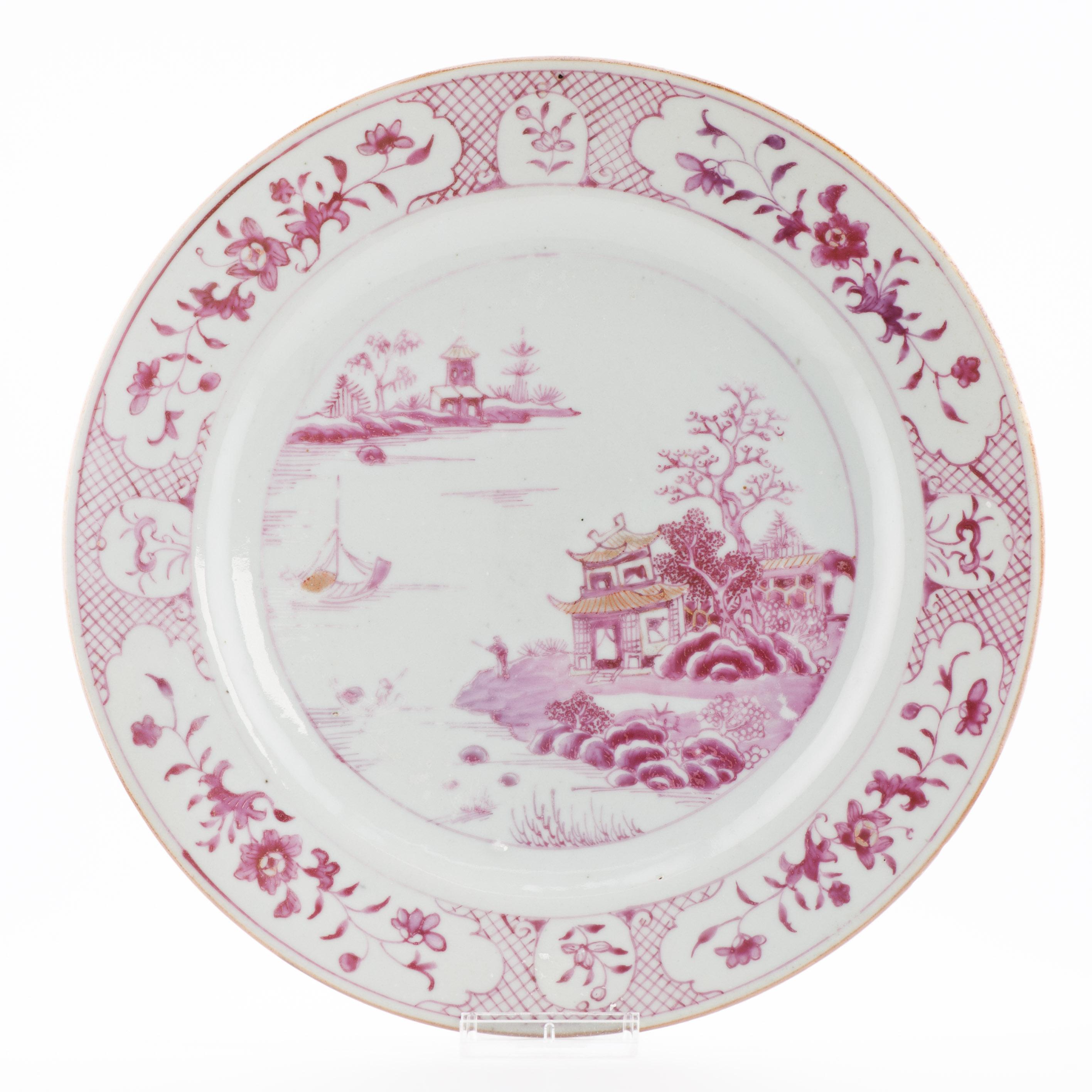 Antike chinesische Porzellanschale aus dem 18. Jahrhundert, China-Landschaft, Puce, Rose, Qianlong-Periode im Angebot 3
