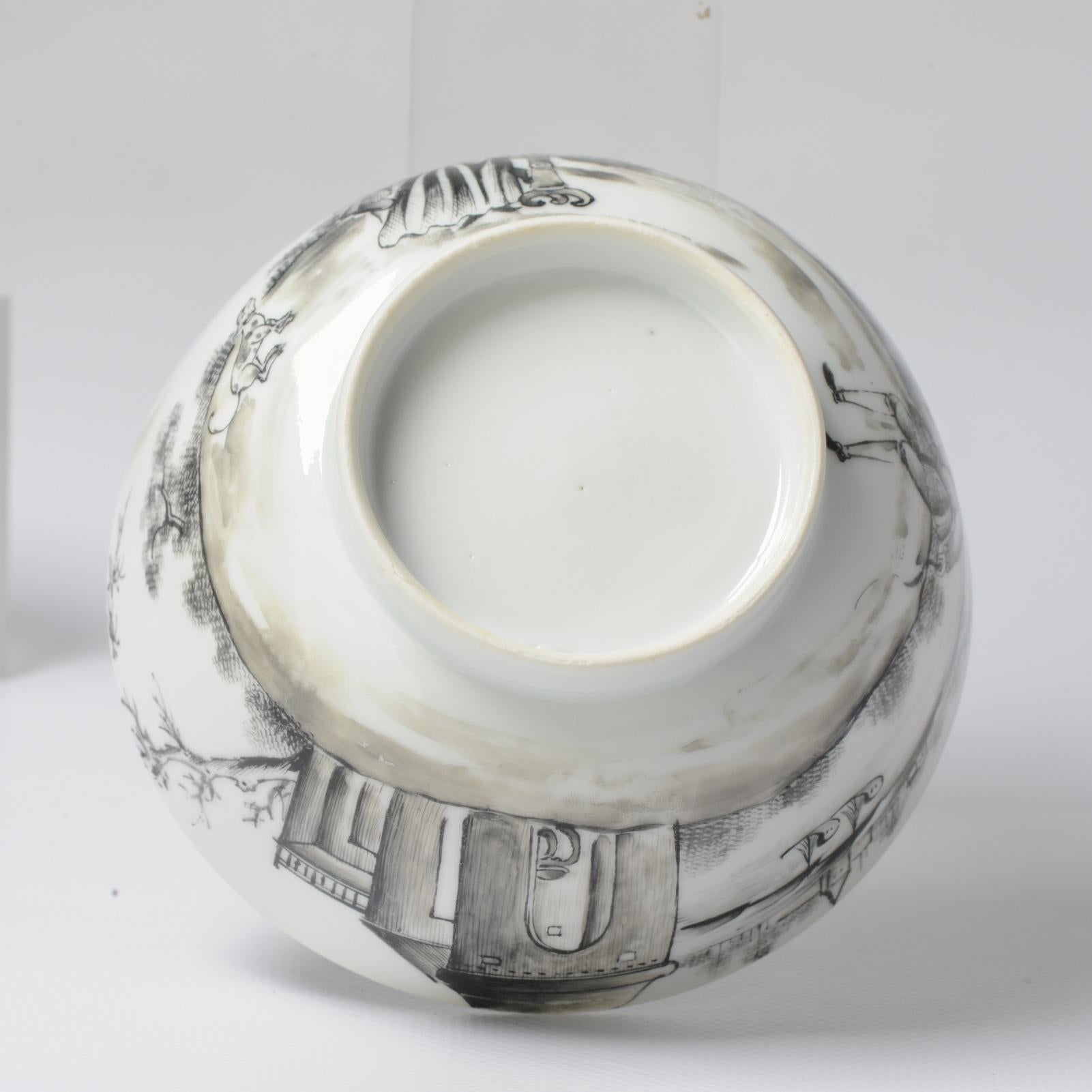 Antique 18C Chinese Porcelain Encre De Chine Qianlong Bowl China Village Figure For Sale 9