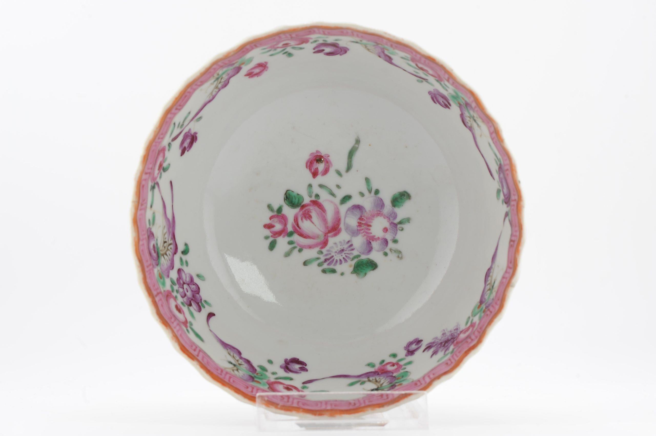 Antiguo Cuenco de Caza de Porcelana China de 18C Famille Rose Qianlong Fencai en venta 9