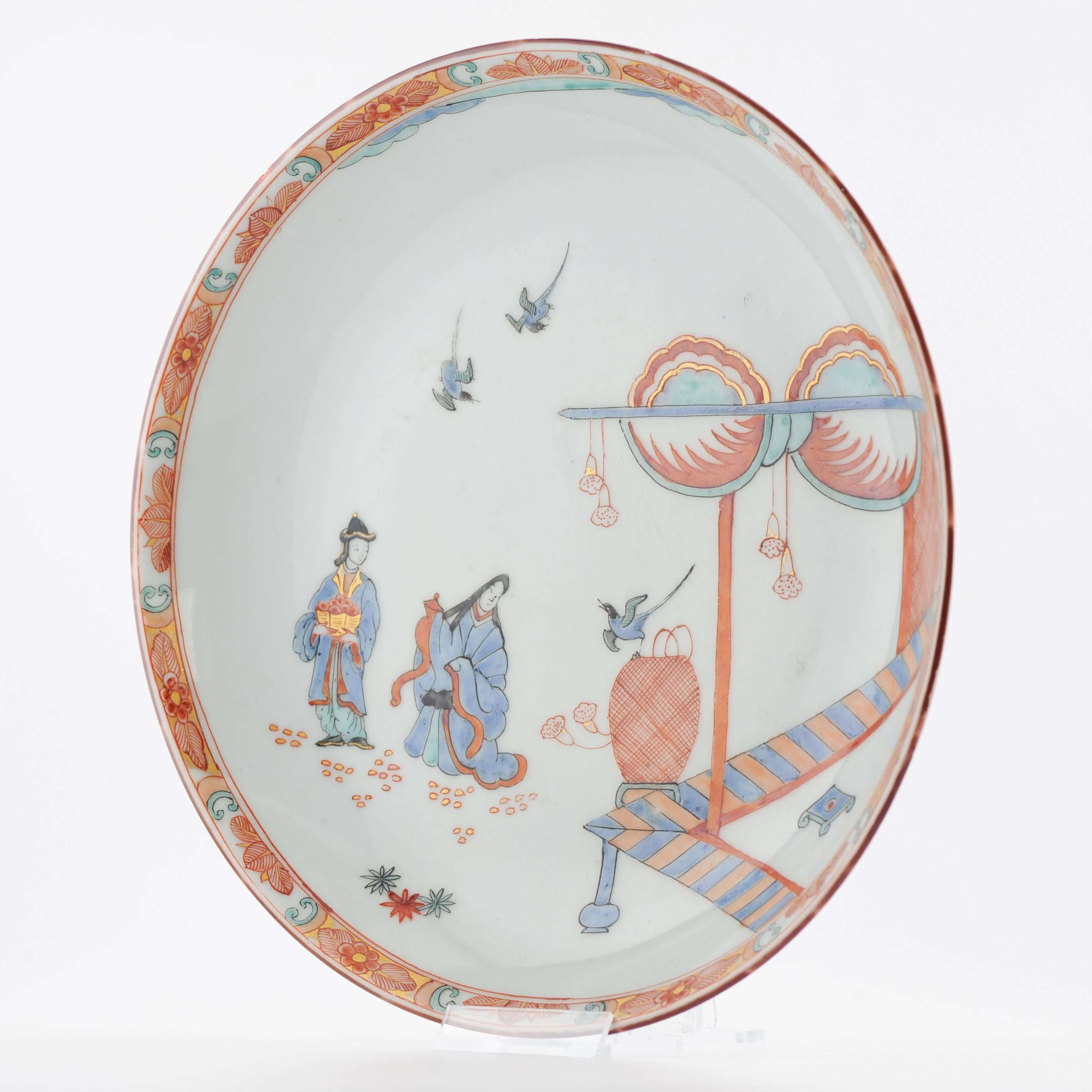 Antique 18C Chinese Porcelain Kakiemon Dish Amsterdam Bont Qing Nightingale For Sale 5