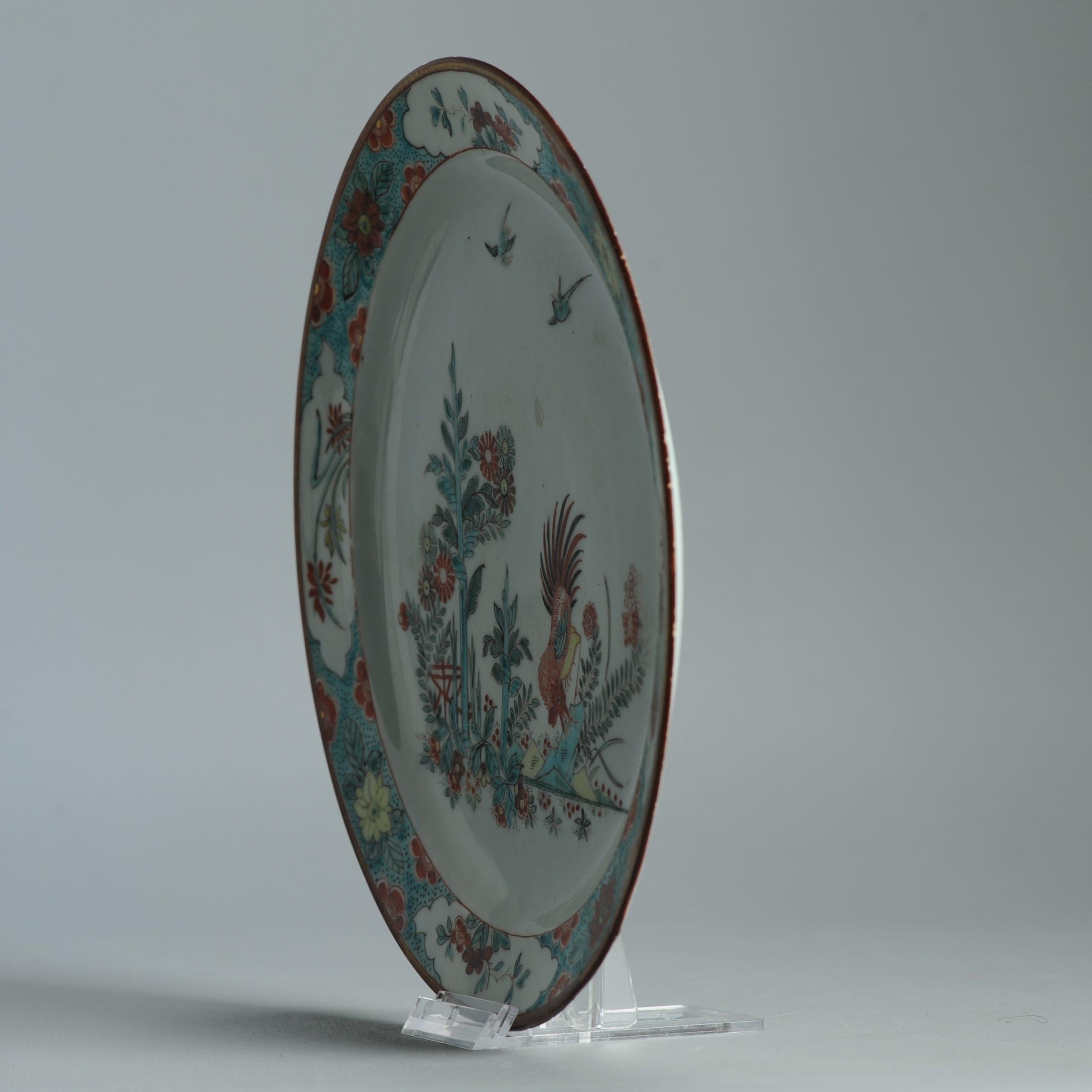 Antike 18C Chinesisch Porzellan Kakiemon Dish Amsterdam Bont Qing Hahn im Angebot 6