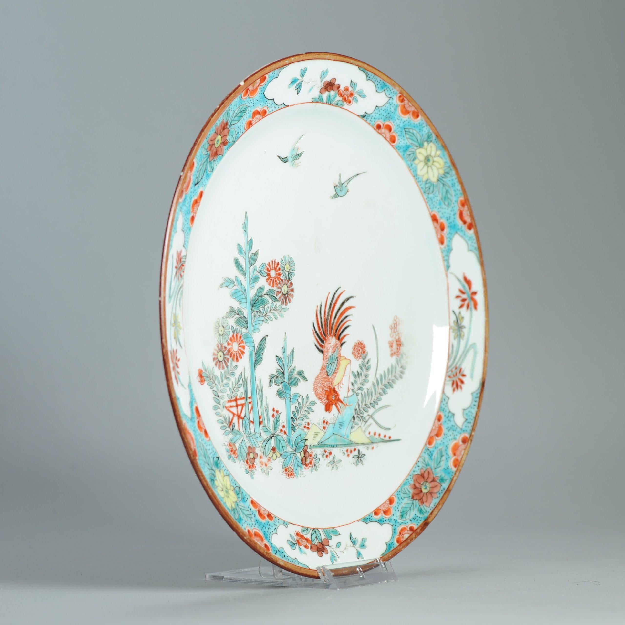 Antike 18C Chinesisch Porzellan Kakiemon Dish Amsterdam Bont Qing Hahn (Qing-Dynastie) im Angebot