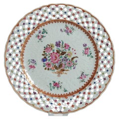 Antique 18C Chinese Porcelain Reticulated Qianlong Dish Armorial ROBIEN MARCHANT