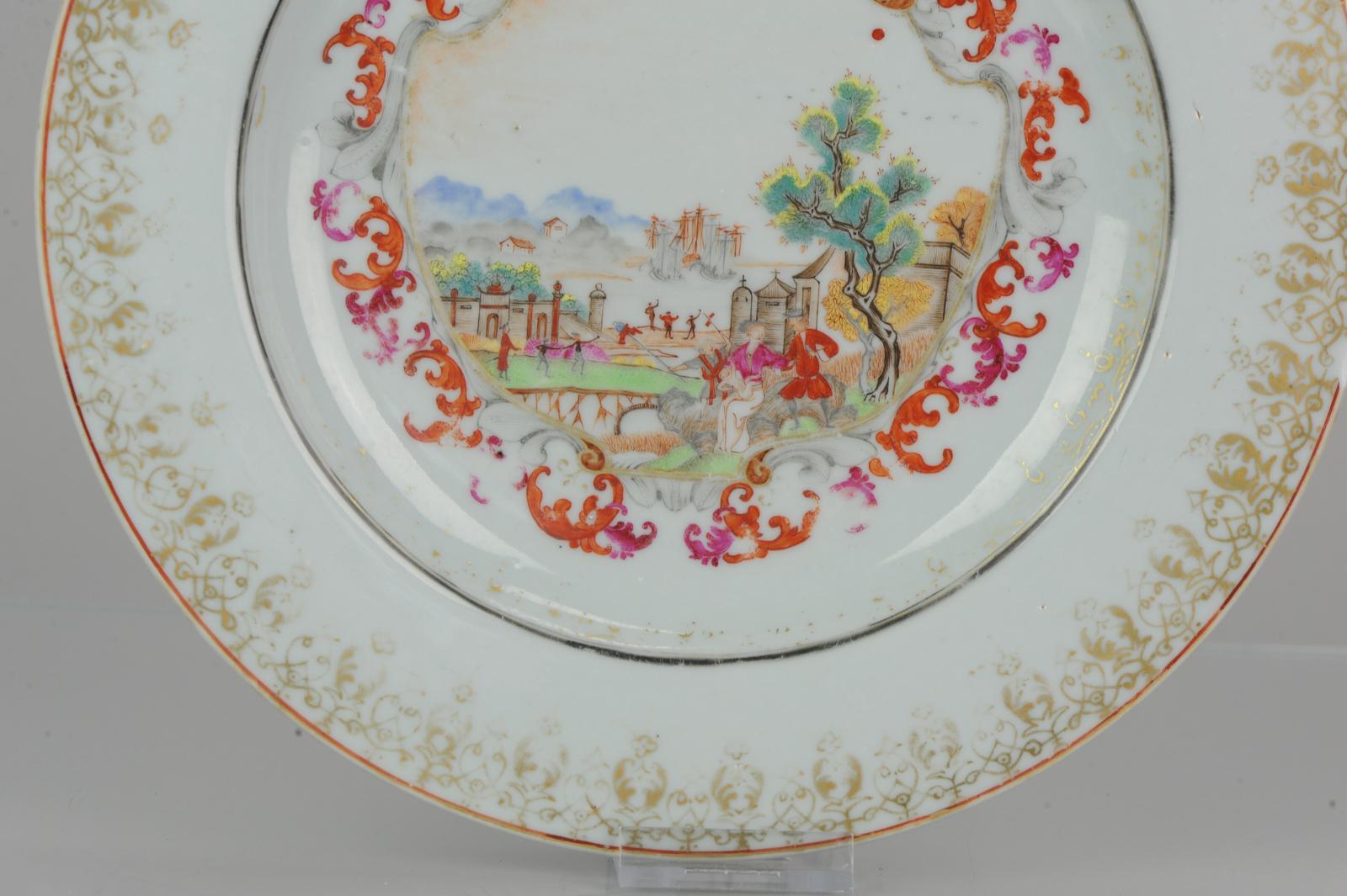 Porcelain Antique 18 C Famille Rose Tea Dish with Peter the Great Meissen Style Qianlong