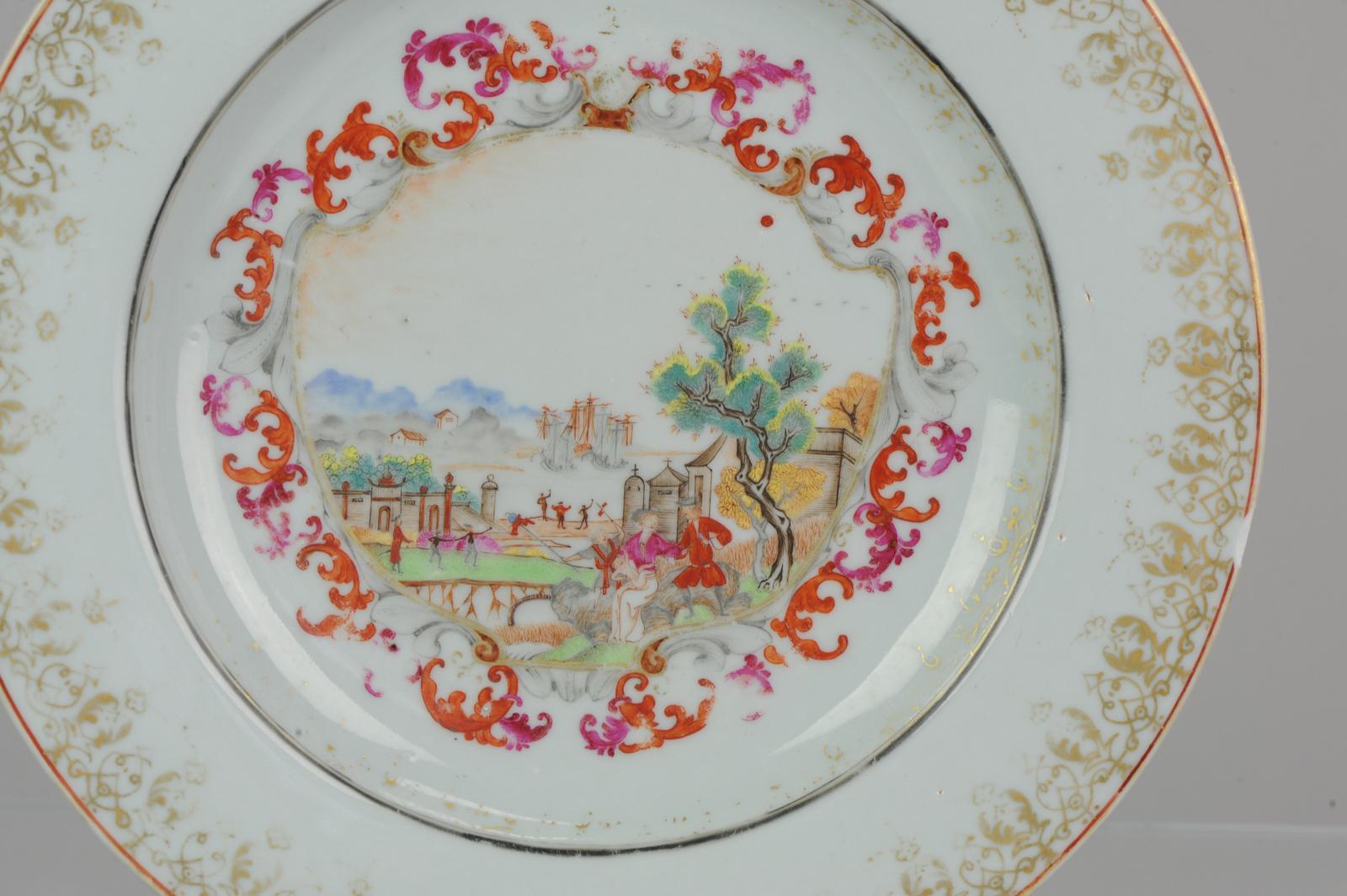 Antique 18 C Famille Rose Tea Dish with Peter the Great Meissen Style Qianlong 1