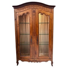 Antique 18C French Provincial Wire Front Armoire Display Cabinet