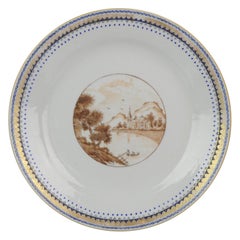 Antique 18C Large Plate Qing Chinese Porcelain Chine de Commande Sepia