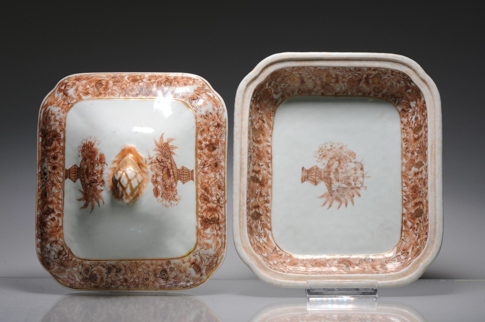 Porcelaine Grande soupière ancienne de 18C en porcelaine chinoise Qing Chine de Commande Sepia en vente
