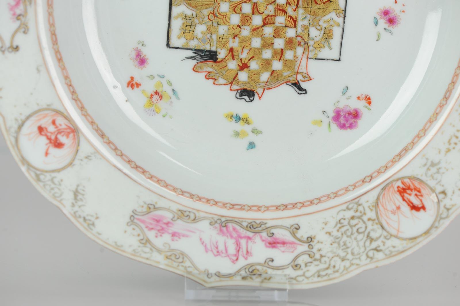 Antique Plate Qing Chinese Porcelain Chine De Commande Pink Gold Figure For Sale 1