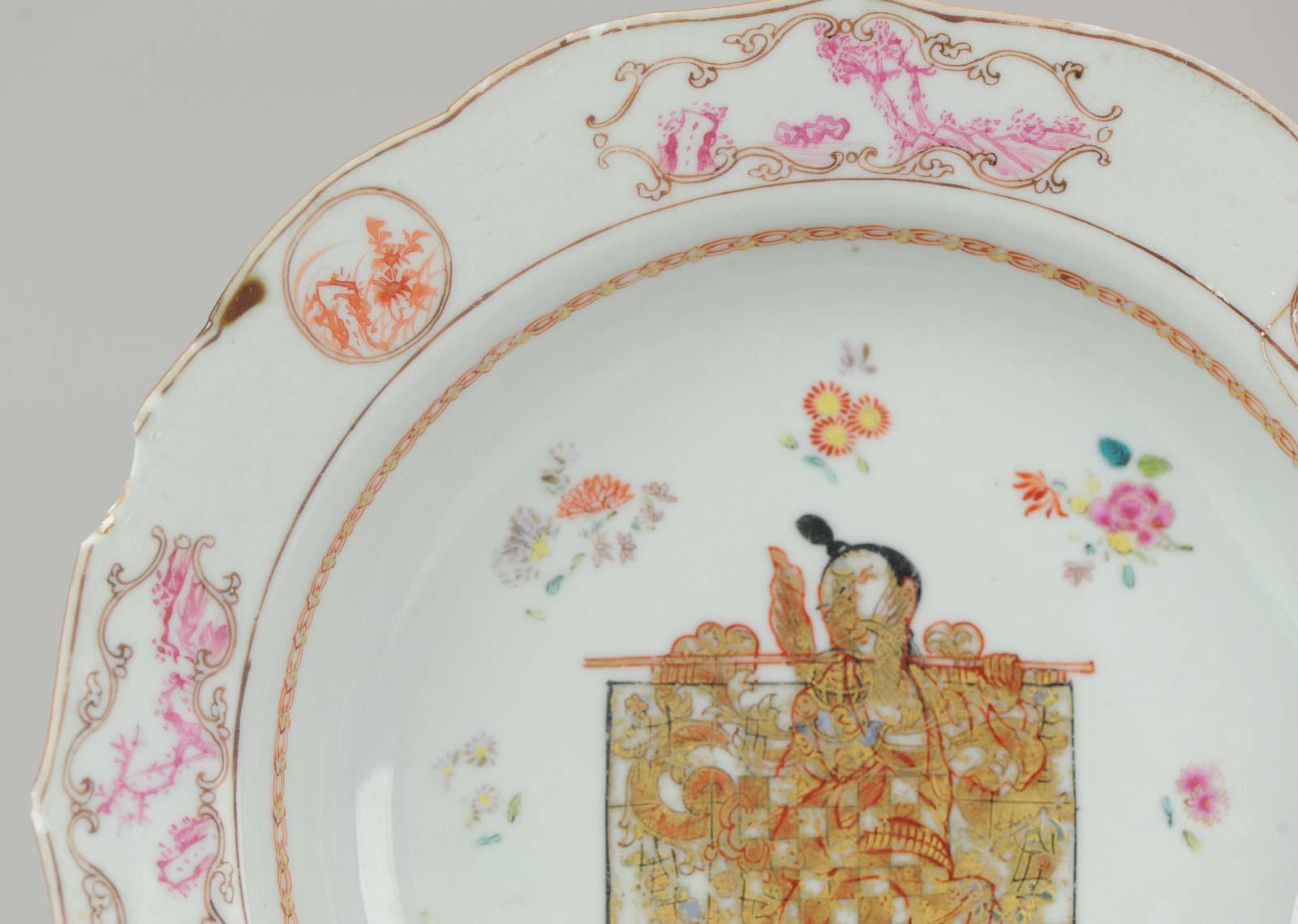 Antique Plate Qing Chinese Porcelain Chine De Commande Pink Gold Figure For Sale 4