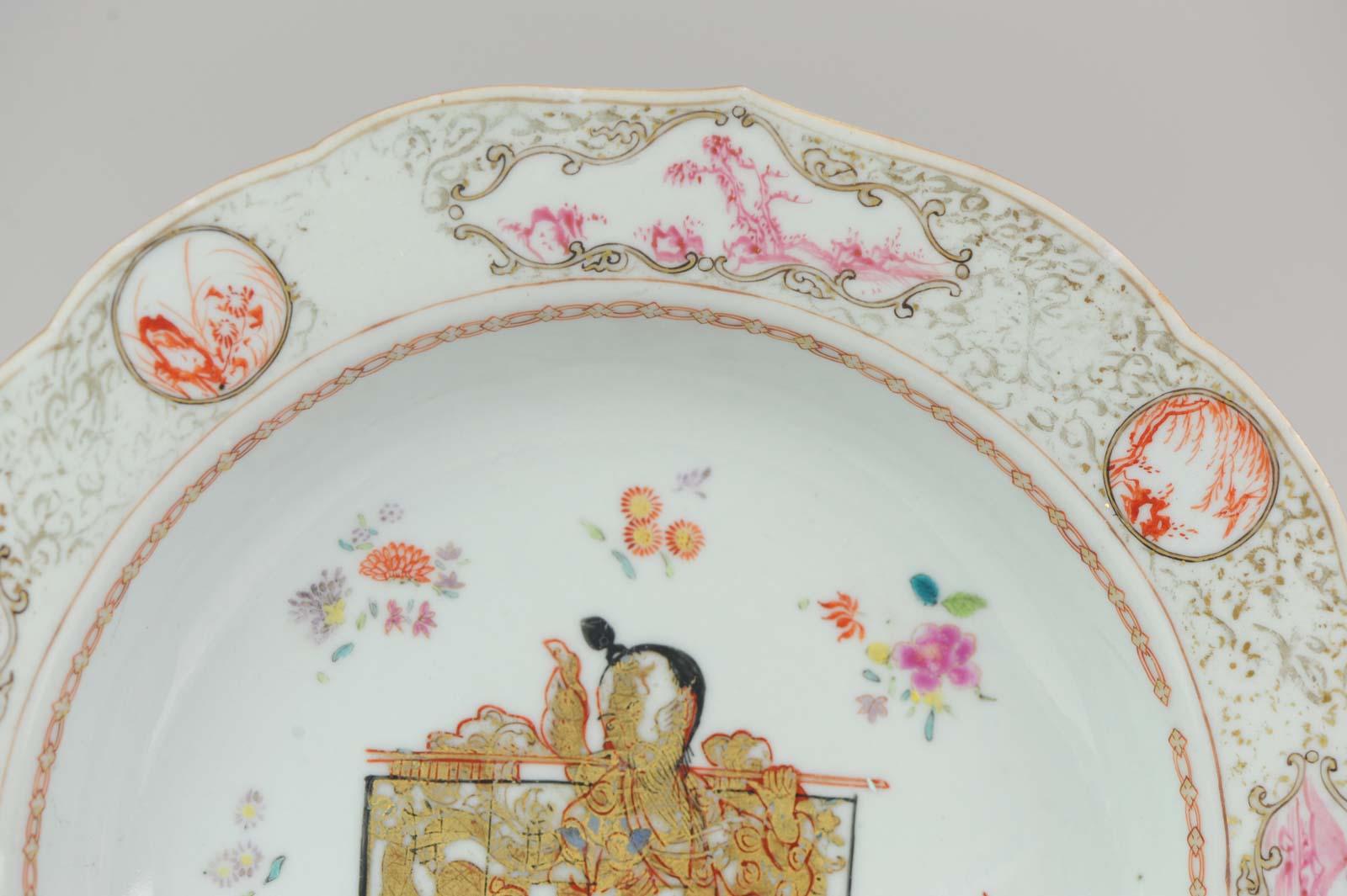 Antique Plate Qing Chinese Porcelain Chine De Commande Pink Gold Figure For Sale 5