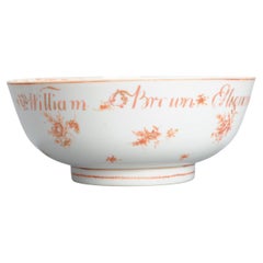 Antique 18C Qianlong Newcastle Armorial Bowl Chinese Porcelain Rouge de Fer