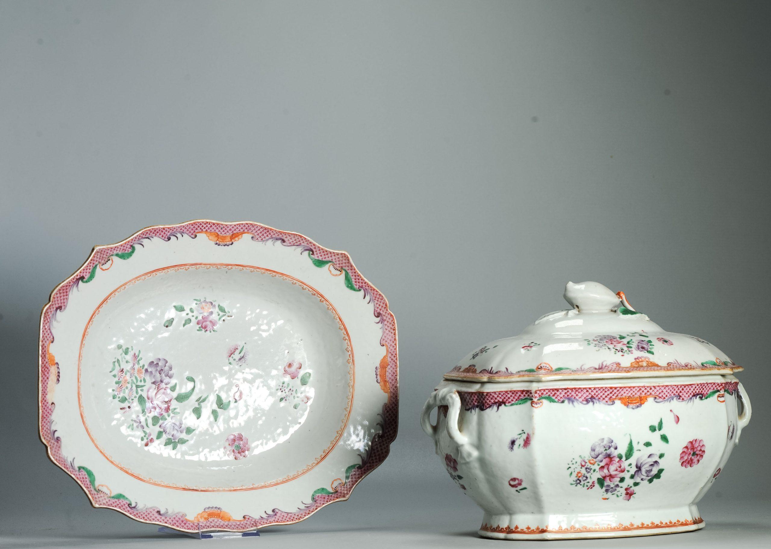 Uureen Antique 18C Qianlong period Chinese Porcelain Tureen with Lid Flower ...