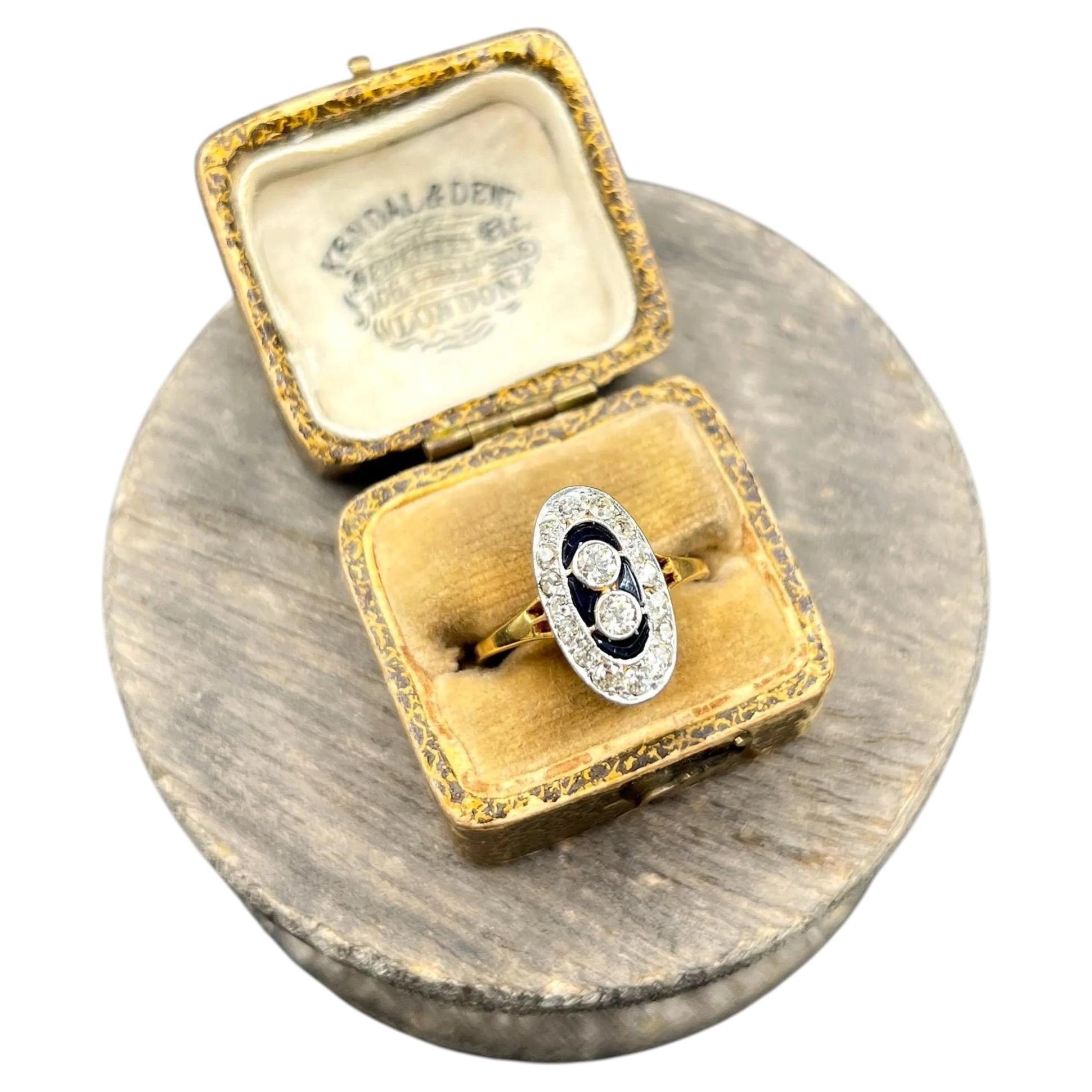Antiker 18ct und Platin, Edwardian Ära Saphir & Diamant Oval Cluster Ring