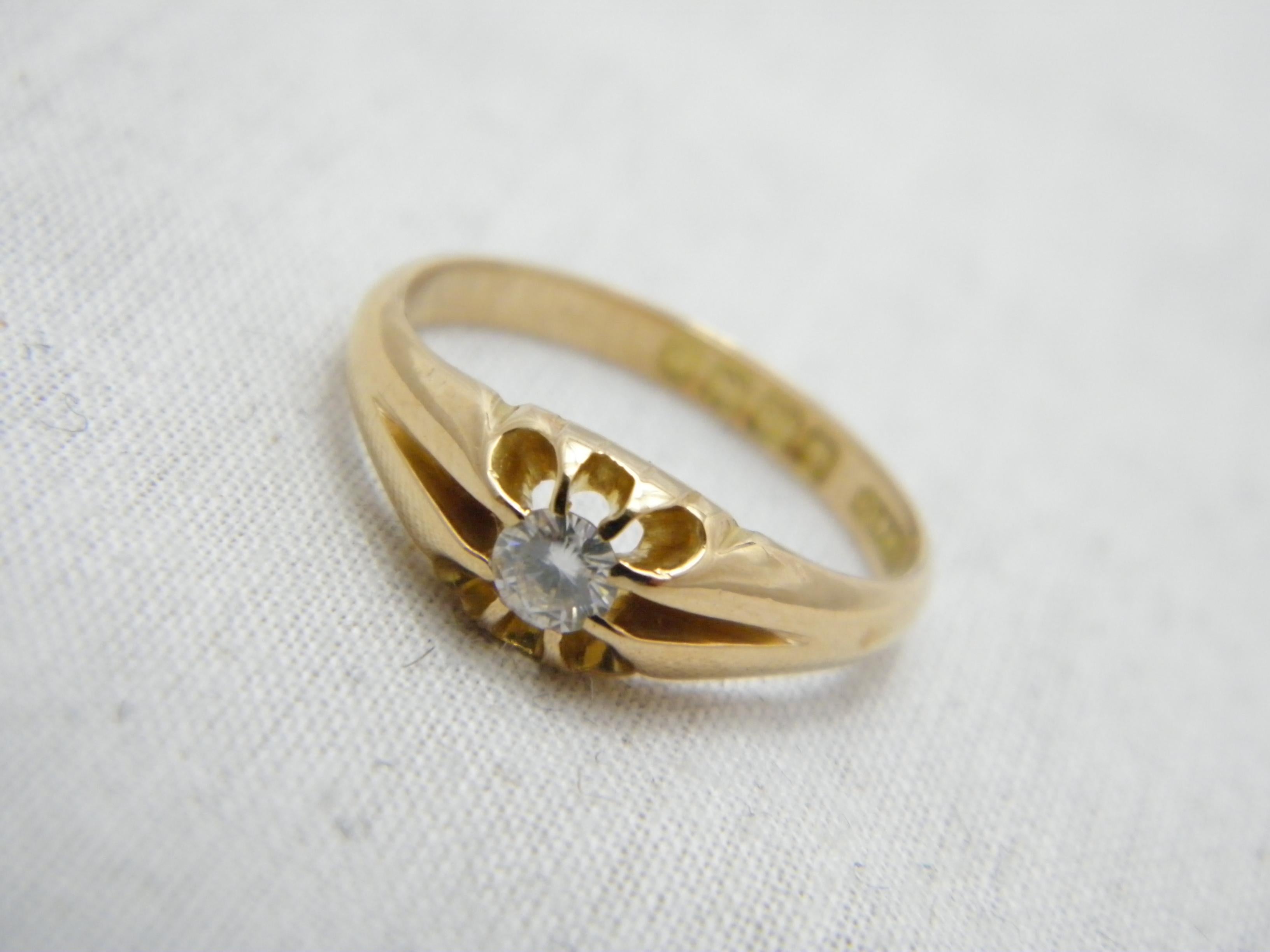 If you have landed on this page then you have an eye for beauty.

On offer is this gorgeous

ANTIQUE c1864 18CT GOLD DIAMOND SOLITAIRE GYPSY RING

DETAILS
Material: 18ct 750/000 Rosey Yellow Gold
This ring has a very thick and sturdy shank hence