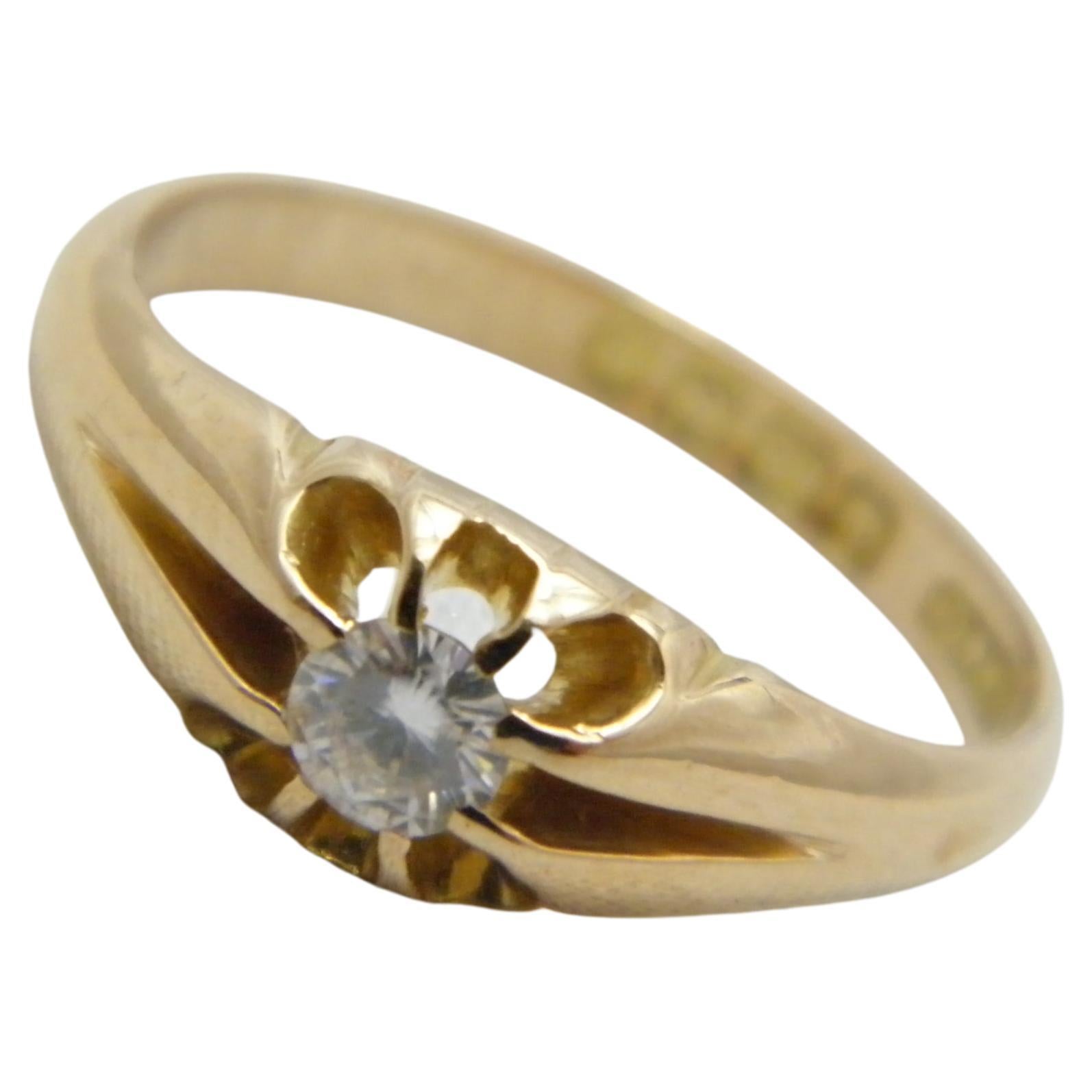 Antique 18ct Gold 0.33Cttw Diamond Solitaire Gypsy Ring Size N 6.75 750 Purity For Sale