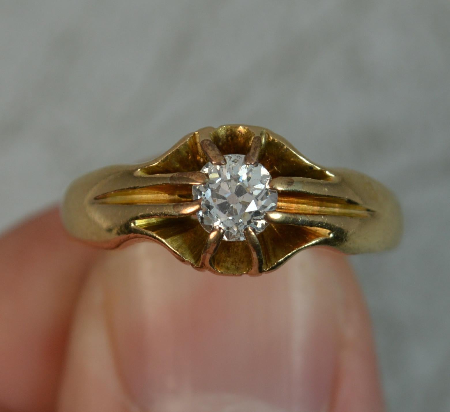 Antique 18 Carat Gold 0.5 Carat Old Cut Diamond Solitaire Gypsy Ring 5