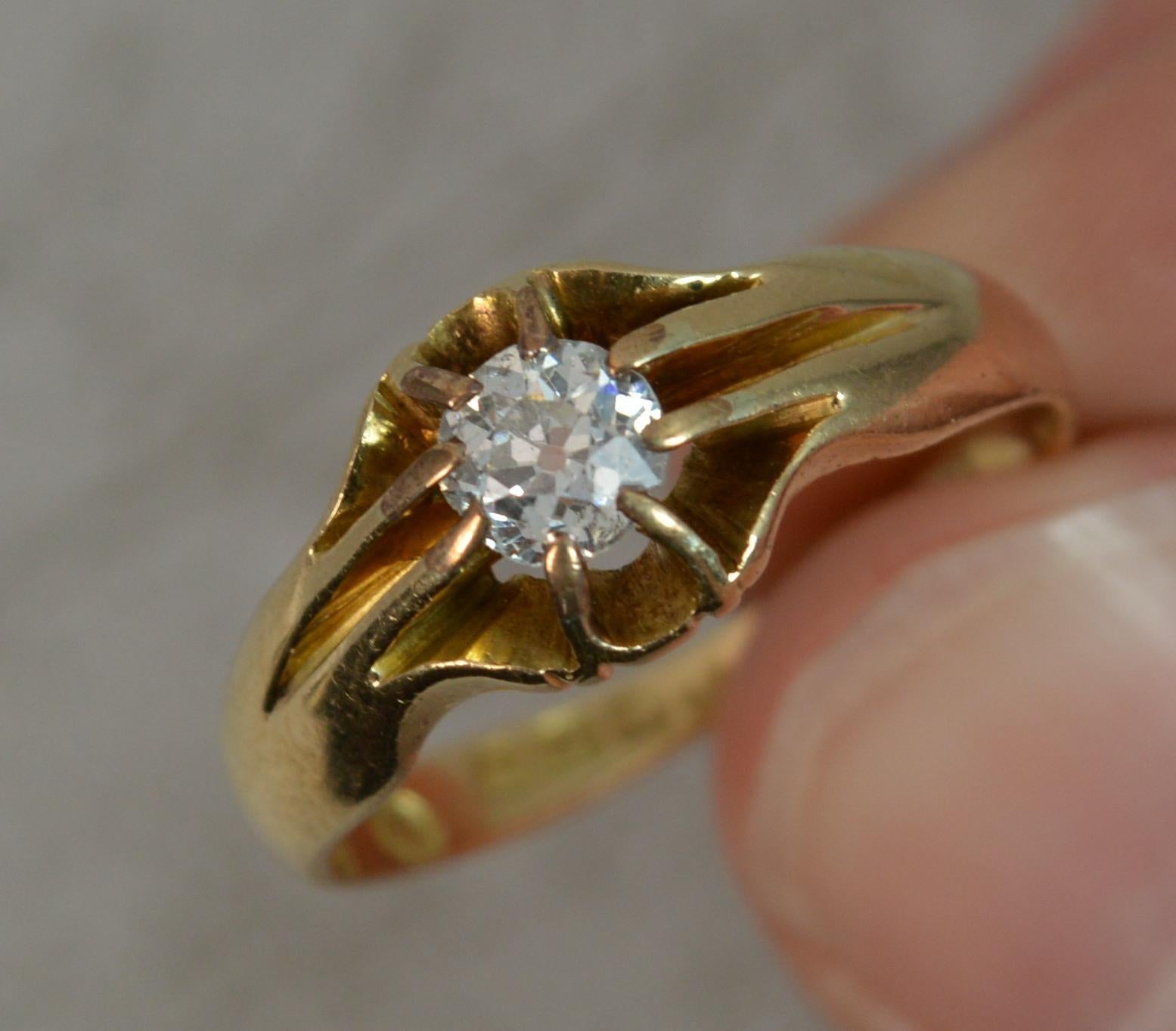 Antique 18 Carat Gold 0.5 Carat Old Cut Diamond Solitaire Gypsy Ring 6