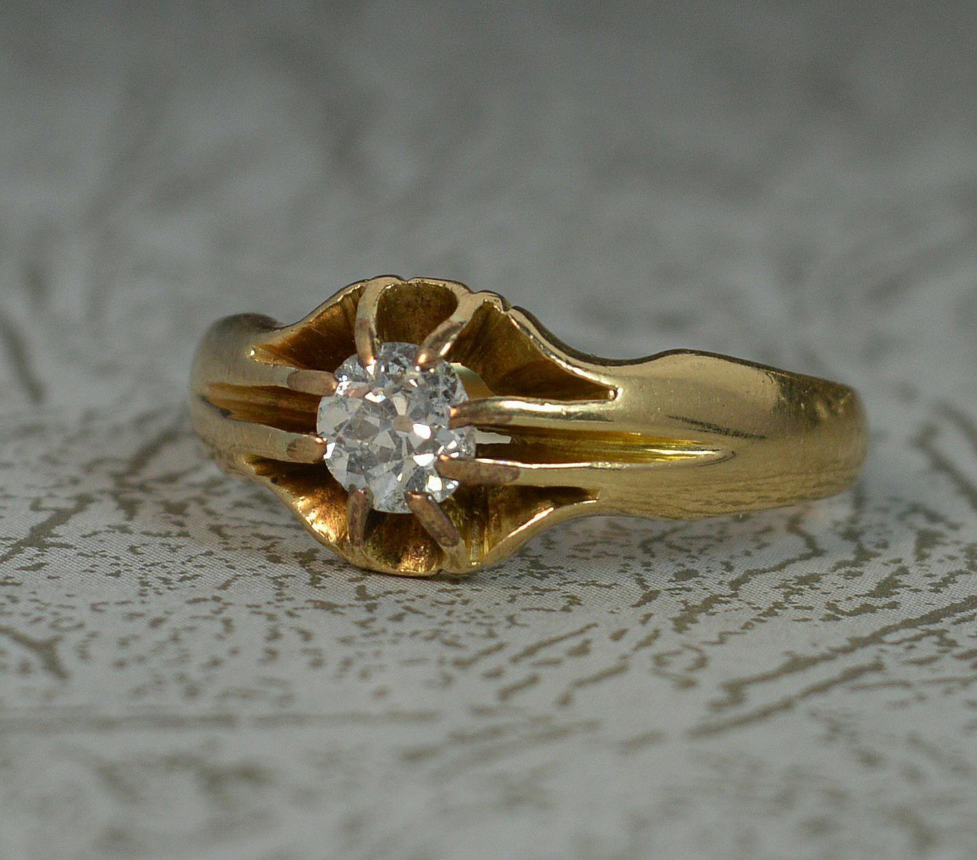 Antique 18 Carat Gold 0.5 Carat Old Cut Diamond Solitaire Gypsy Ring 1
