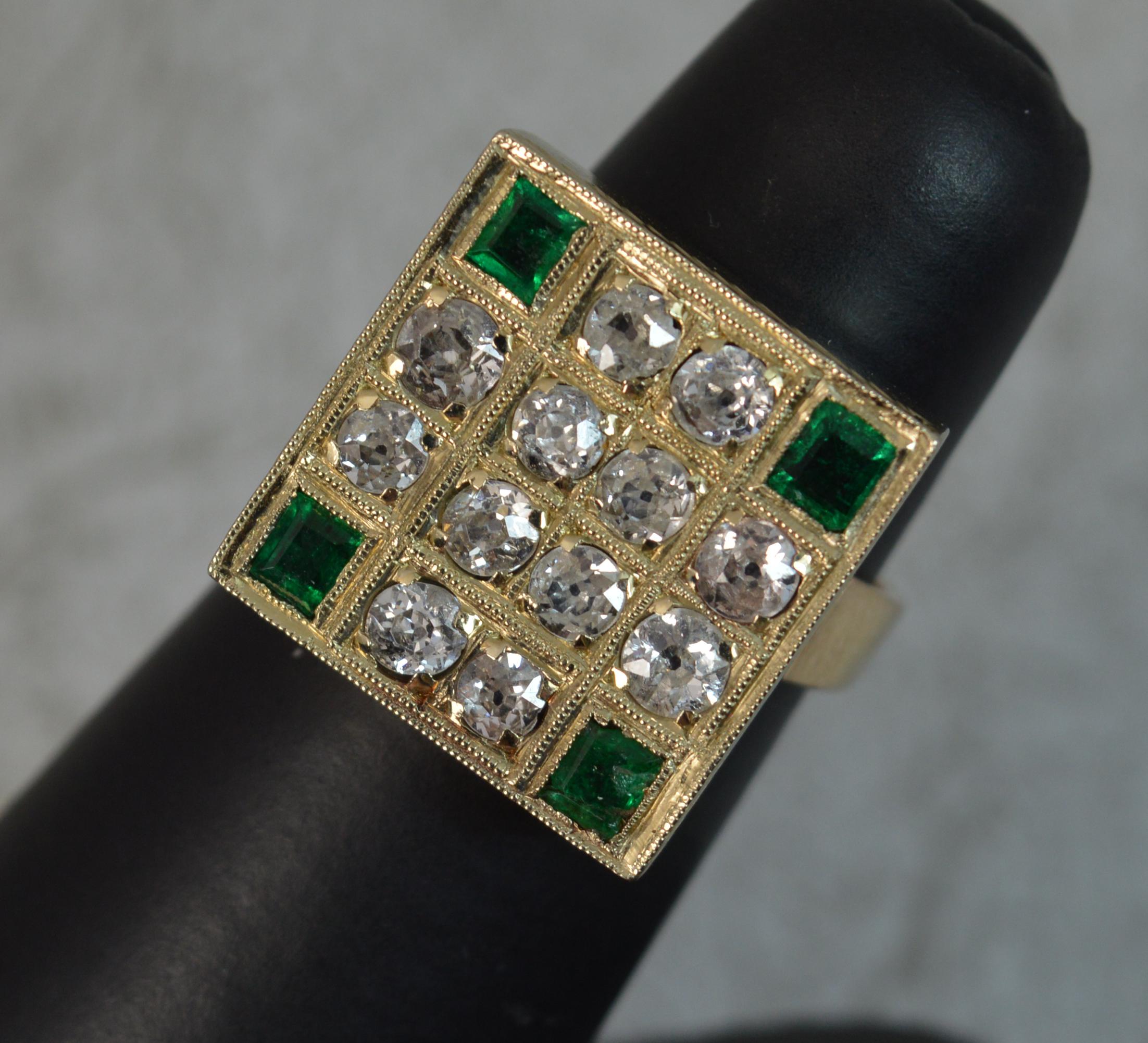 Antique 18 Carat Gold 1.2 Carat Old Cut Diamond Emerald Square Panel Ring 6