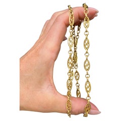 Antique 18ct Gold, 1920s 22 1/4 Inch Fancy Filigree Oval Link Chain Necklace