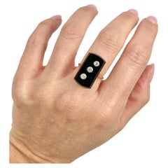 Antiker 18ct Gold, 1920er Art Deco Rechteckiger Onyx & Diamant Drei Stein Ring