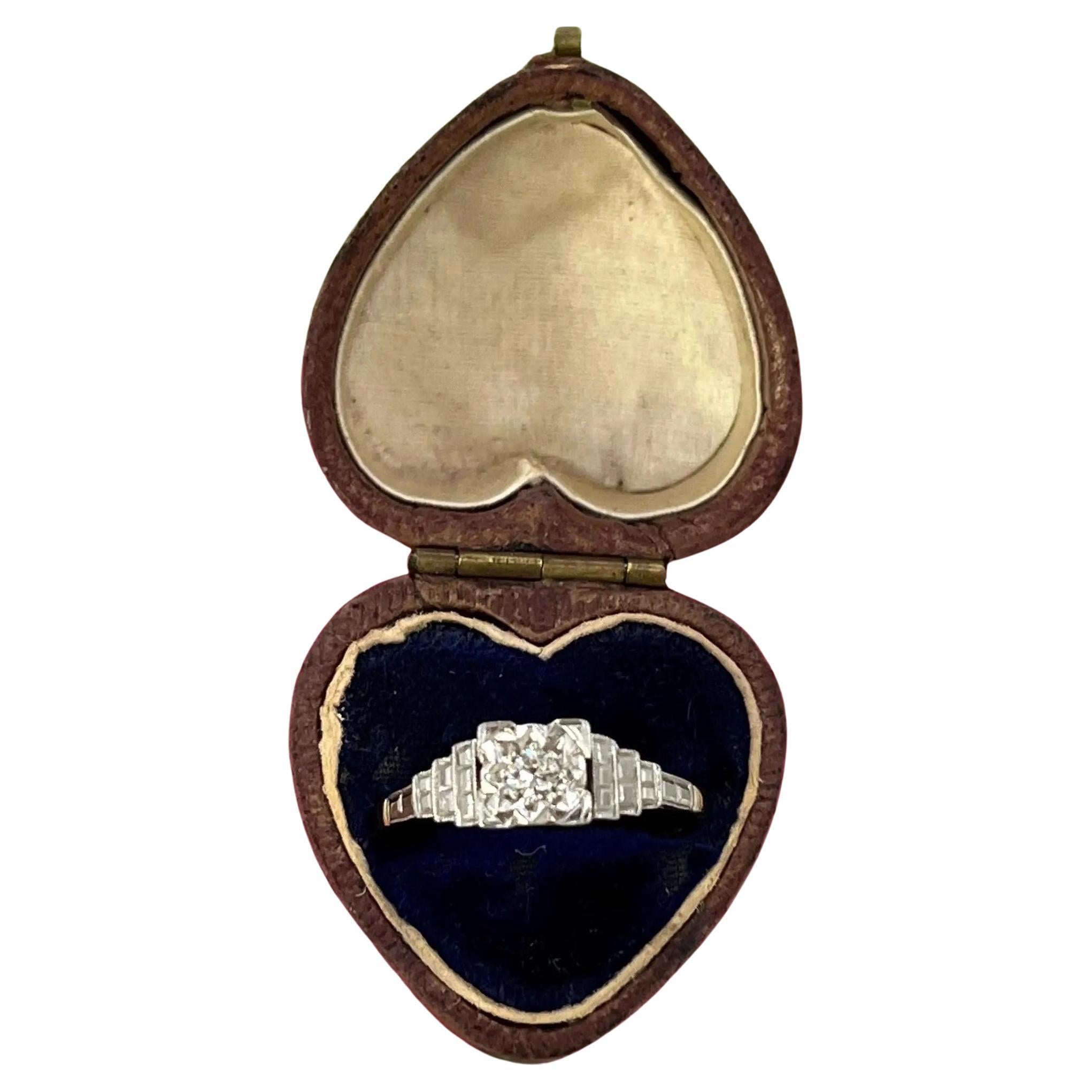 Antique 18ct Gold, 1920s Art Deco Square Set Diamond Engagement Ring