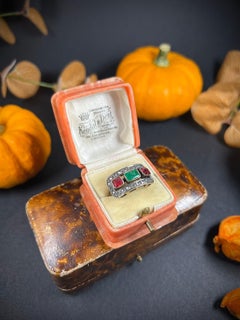 Antique 18ct Gold 1920’s Emerald, Ruby & Diamond Cocktail Ring