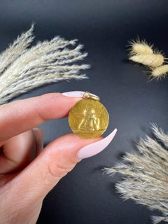 Antique 18ct Gold, 1920s French Cherub Portrait Disc Pendant