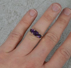 Antique 18ct Gold Amethyst Cabochon and Rose Cut Diamond Trilogy Ring