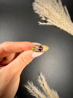Antique 18ct Gold Amethyst Diamond and Peridot Suffragette Ring