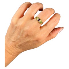 Retro 18ct Gold Amethyst Diamond and Peridot Suffragette Ring