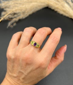 Antique 18ct Gold Amethyst, Diamond and Peridot Suffragette Ring Hallmarked 1915